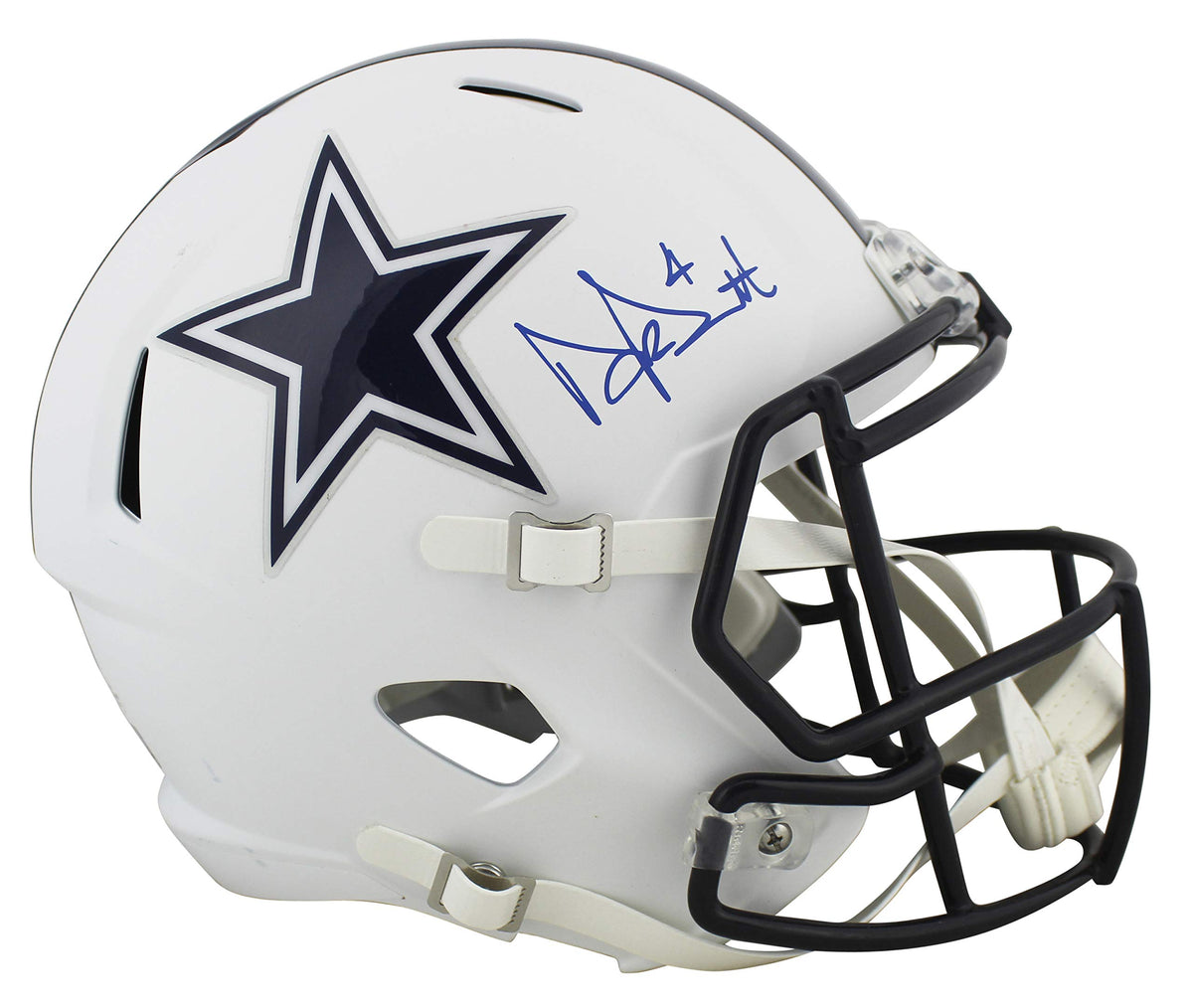 Cowboys Dak Prescott Signed Flat White Full Size Speed Rep Helmet BAS Witnessed