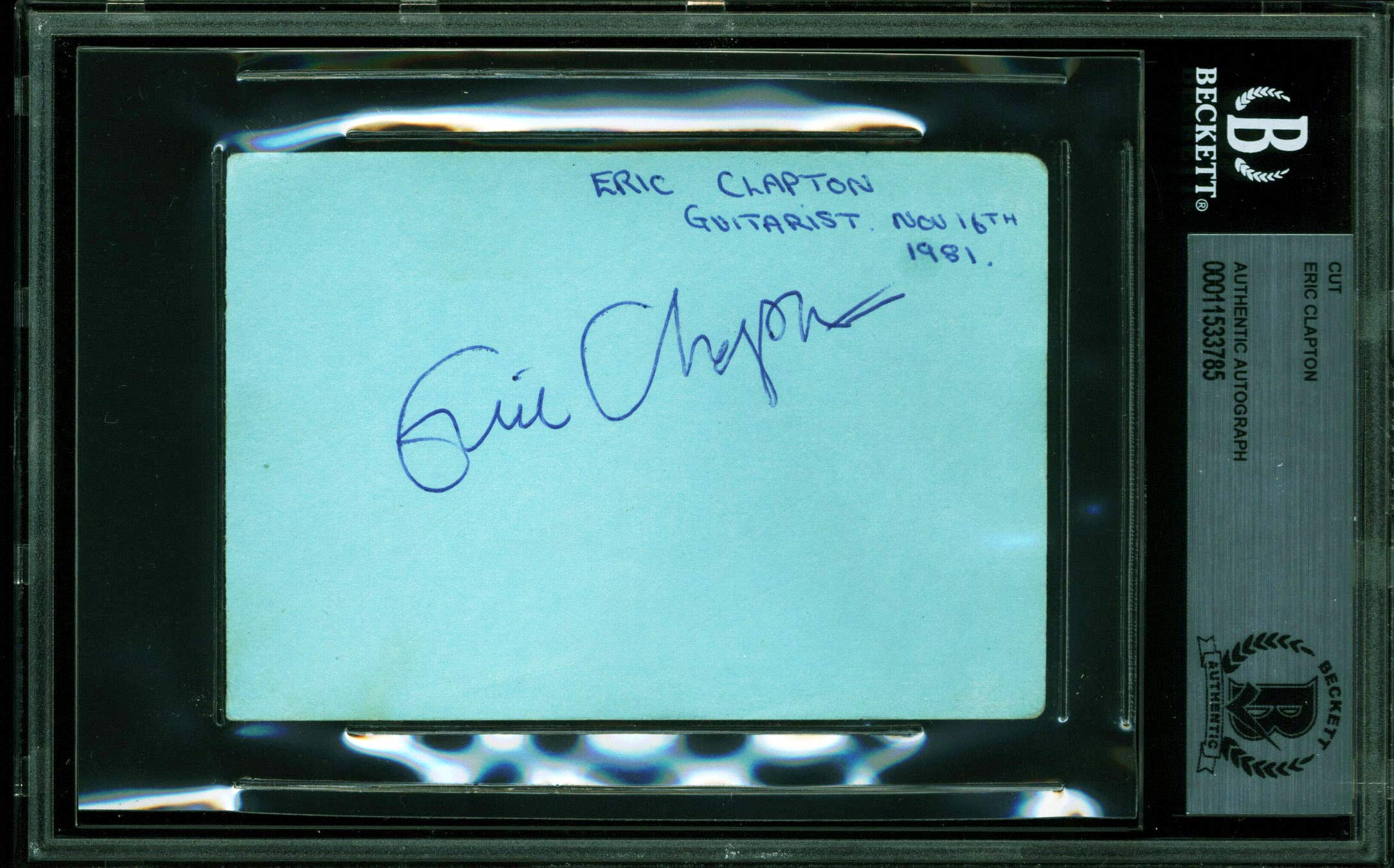 Eric Clapton Authentic Signed 2.9x4.25 Cut Signature Autographed BAS Slabbed