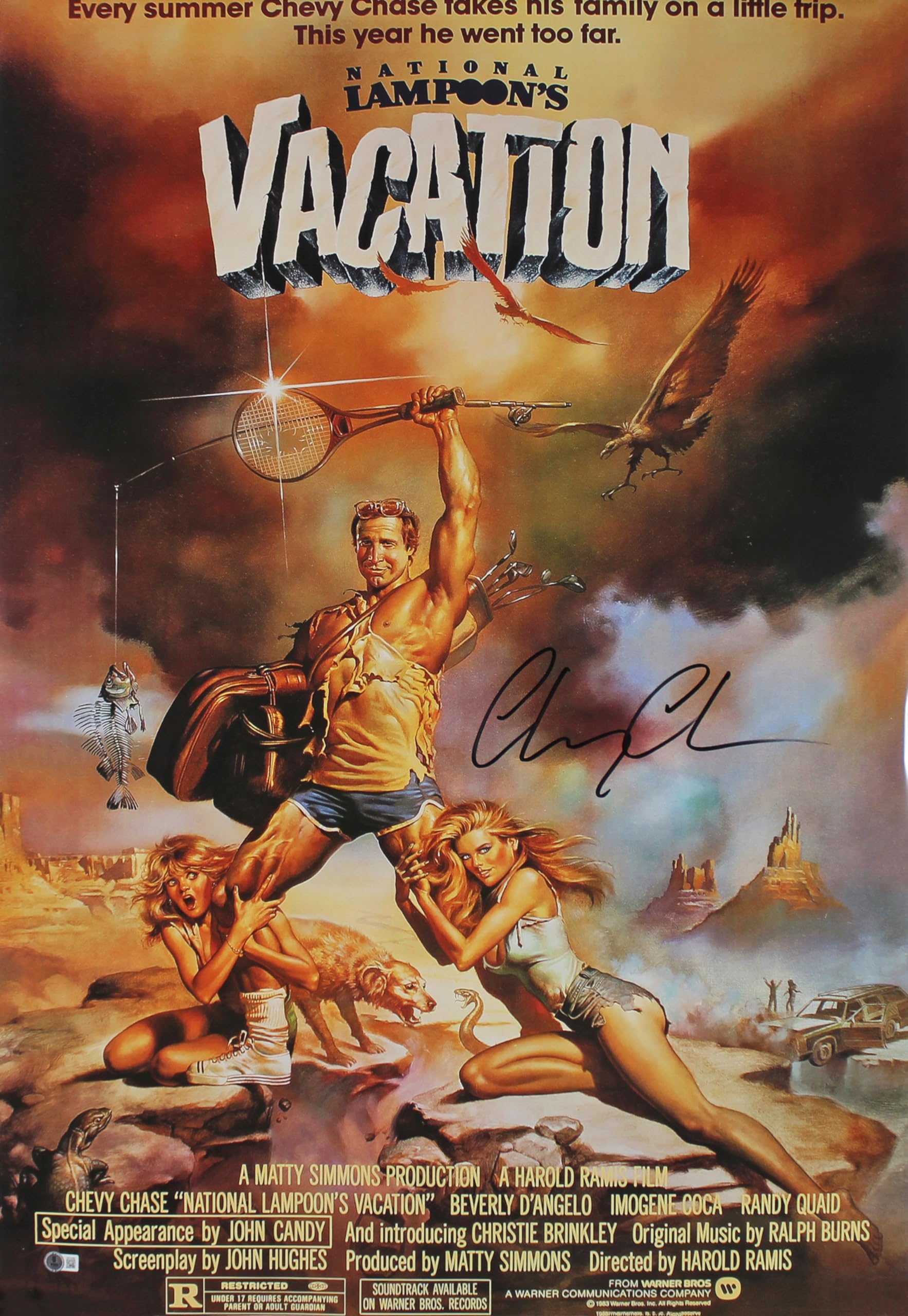 Chevy Chase National Lampoon's Vacation Signed 24x36 Movie Poster BAS Witnessed
