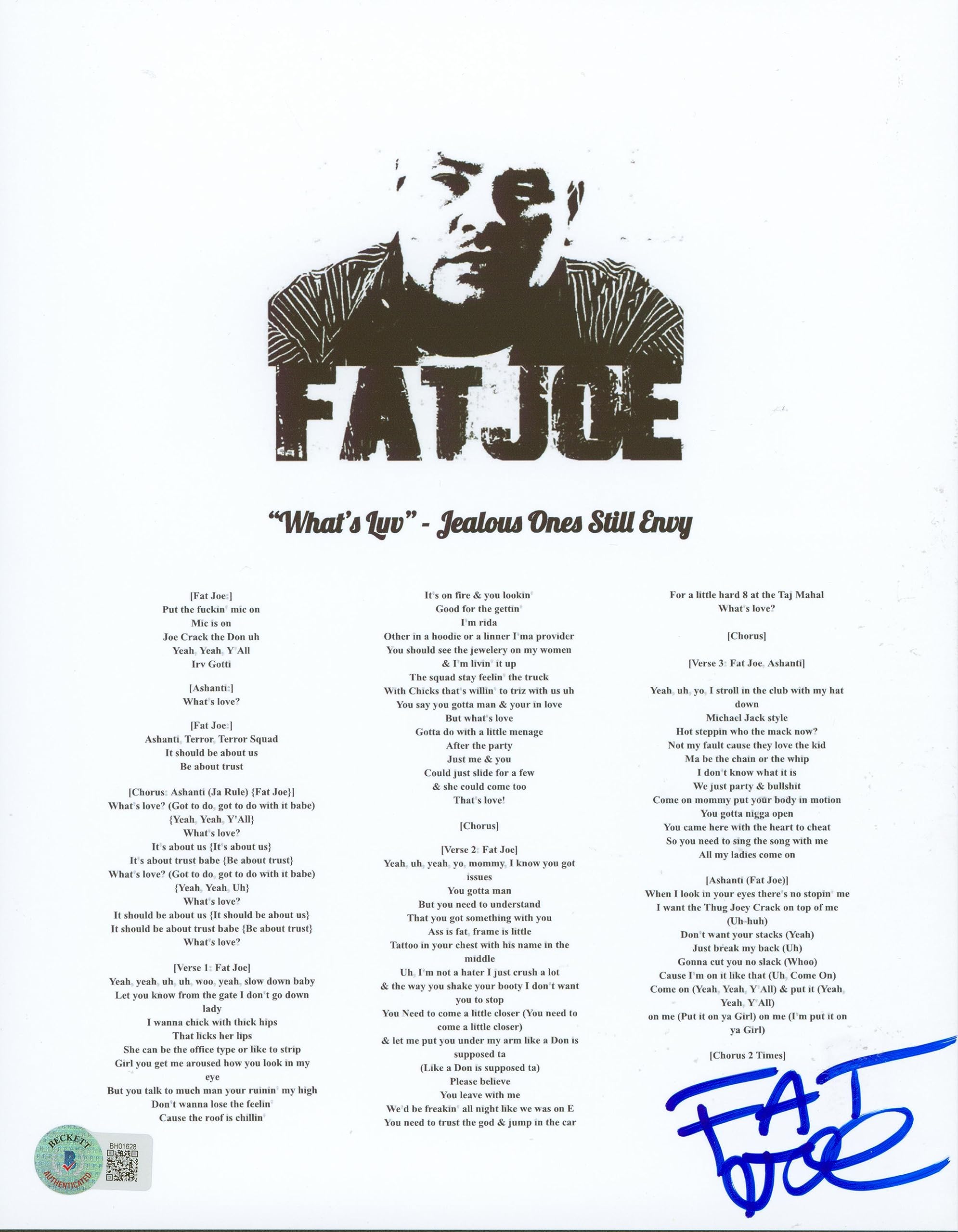 Fat Joe Authentic Signed 8.5x11 What's Luv Music Sheet Photo BAS #BH01628