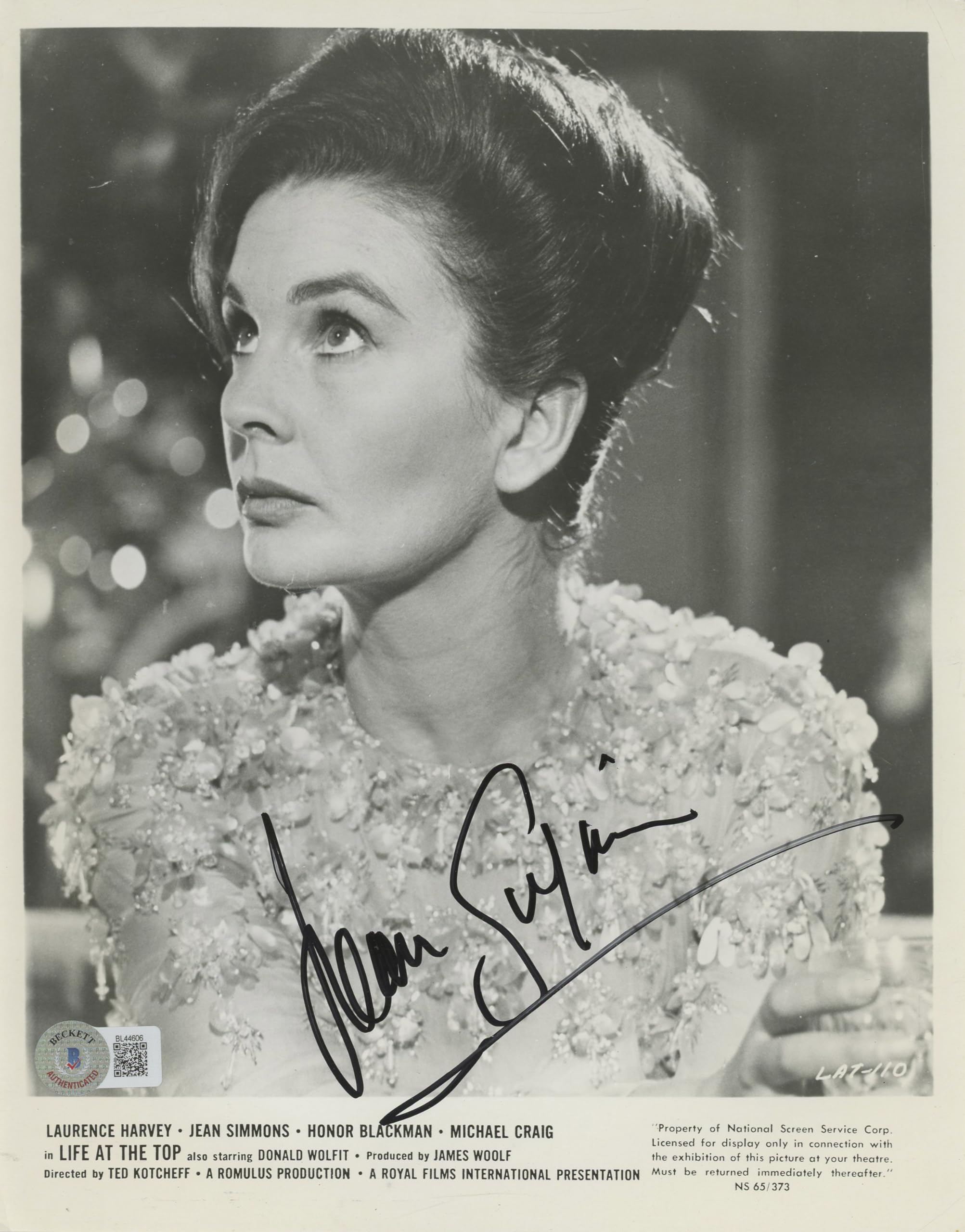 Jean Simmons Life at the Top Authentic Signed 8x10 Photo BAS #BL44606
