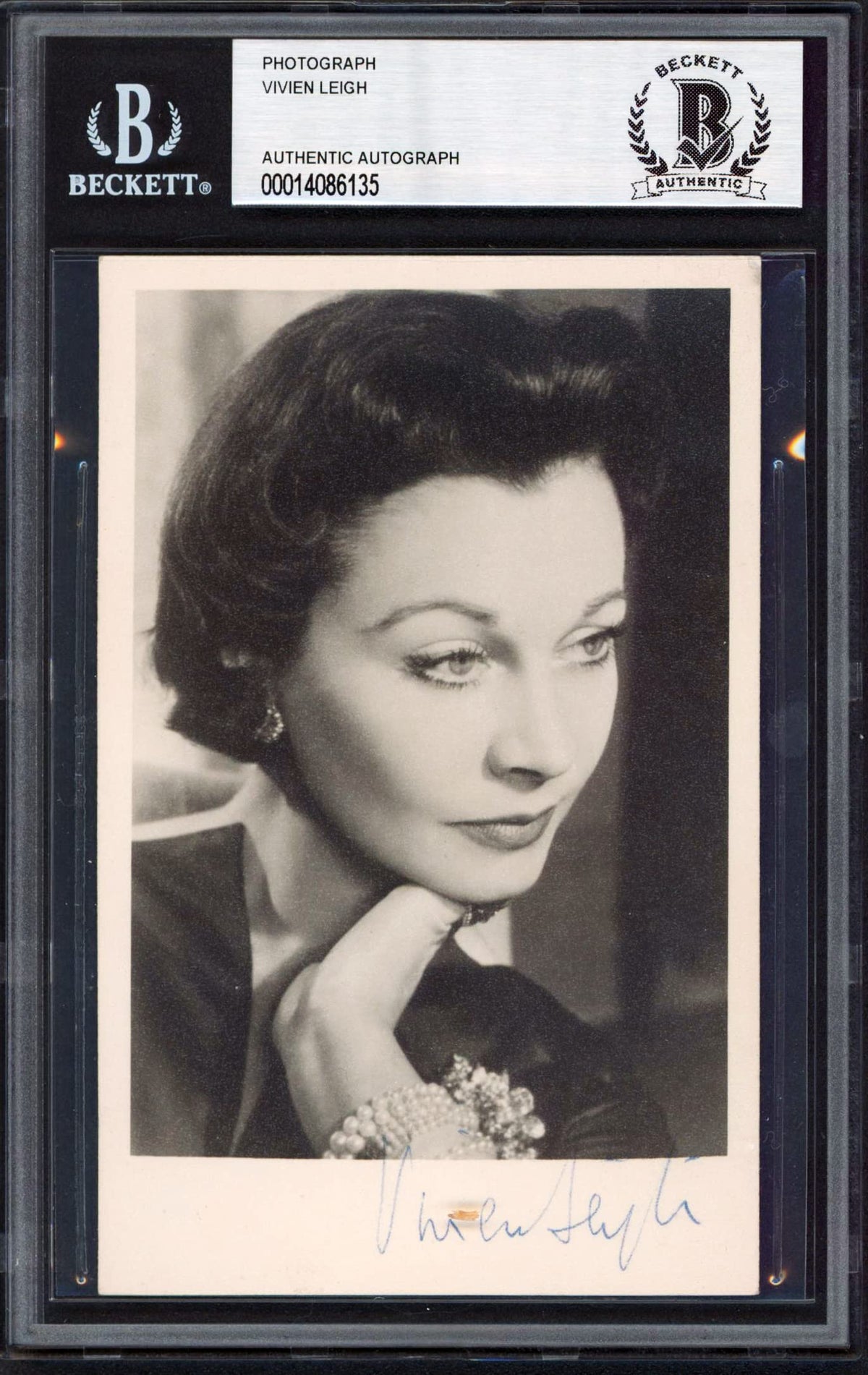 Vivien Leigh Gone with the Wind Signed Black & White 3.5x5.5 Photo BAS Slabbed