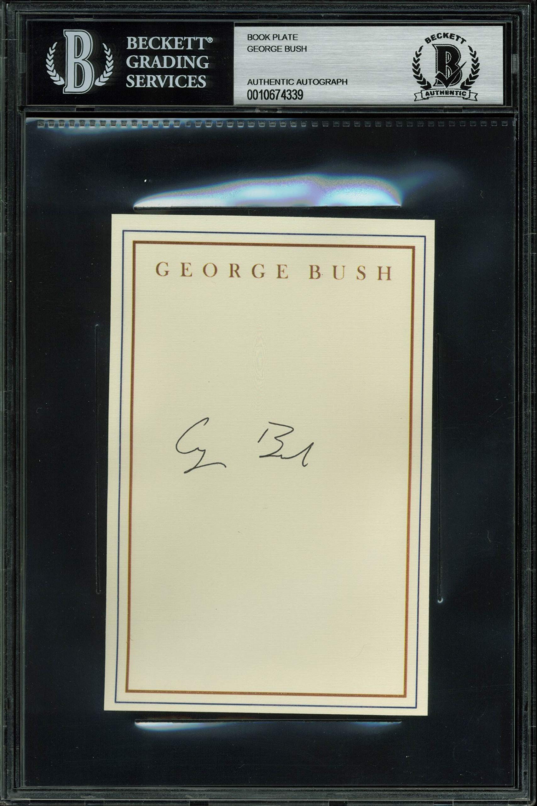 George H.W. Bush Authentic Signed 3.6x5.5 Book Plate Autographed BAS Slabbed