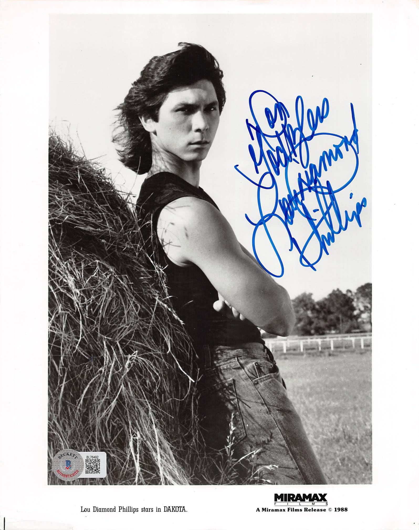 Lou Diamond Phillips Dakota "God Bless" Authentic Signed 8x10 Photo BAS #BL76492