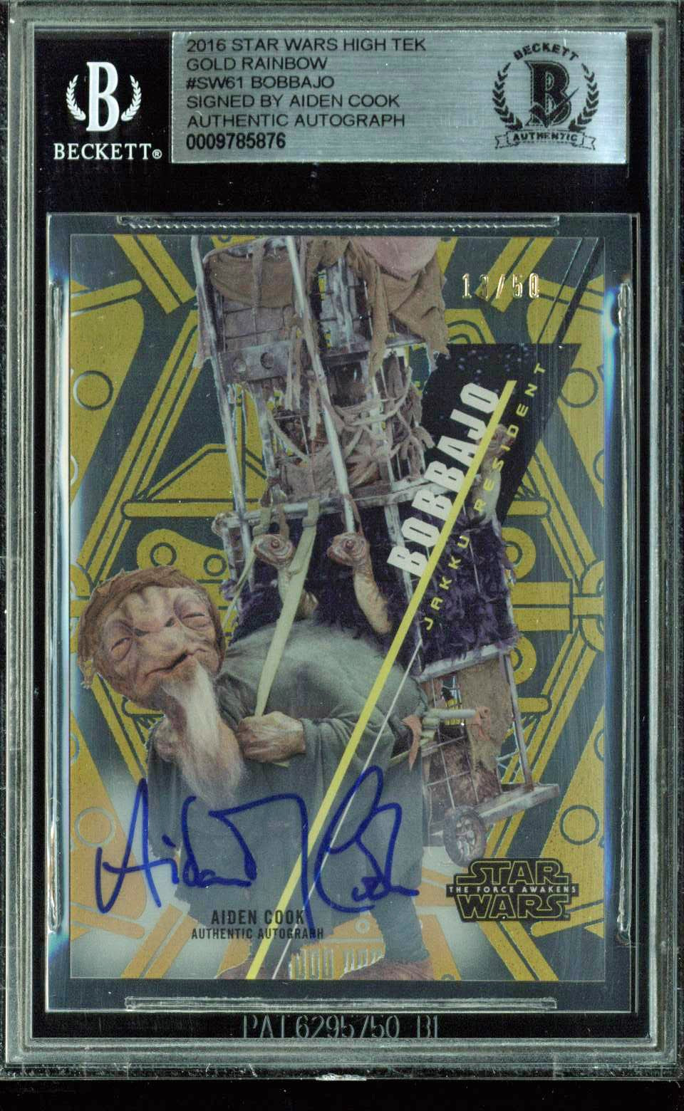 Aiden Cook Signed 2016 Star Wars High Tek Gold Rainbow #SW61 Card 13/50 BAS Slab