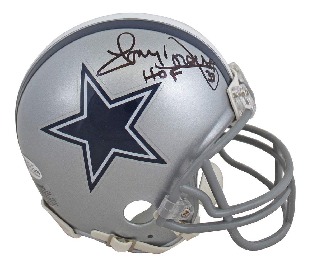 Cowboys Tony Dorsett "HOF" Signed Silver Rep Mini Helmet BAS Witnessed #WE12274