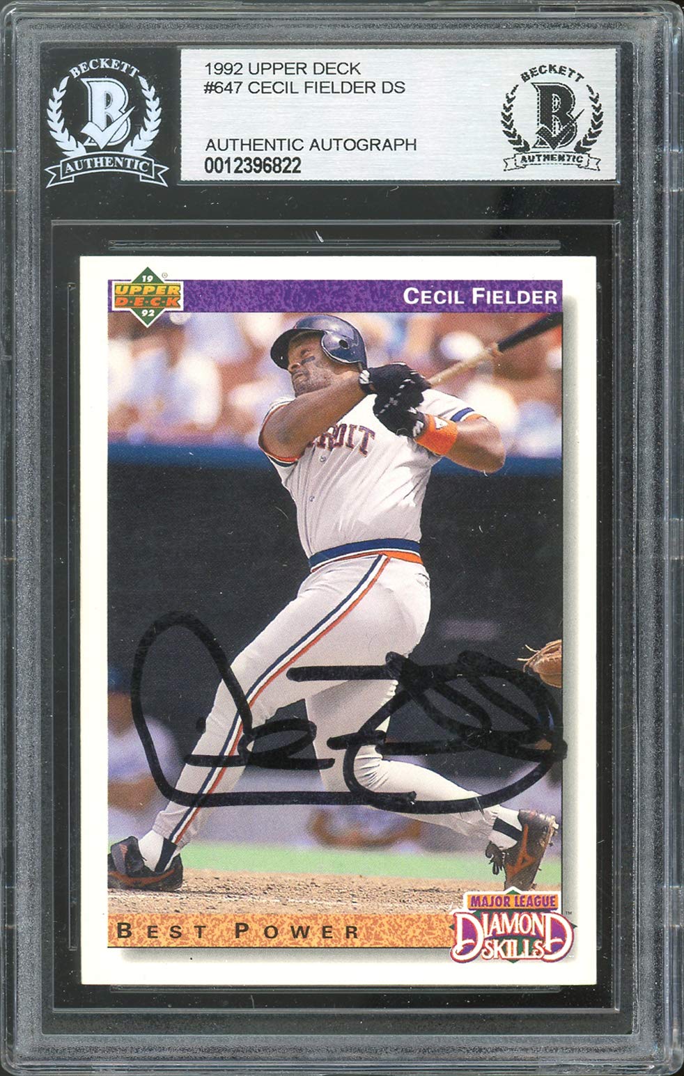 Tigers Cecil Fielder Authentic Signed 1992 Upper Deck #647 Card BAS Slabbed