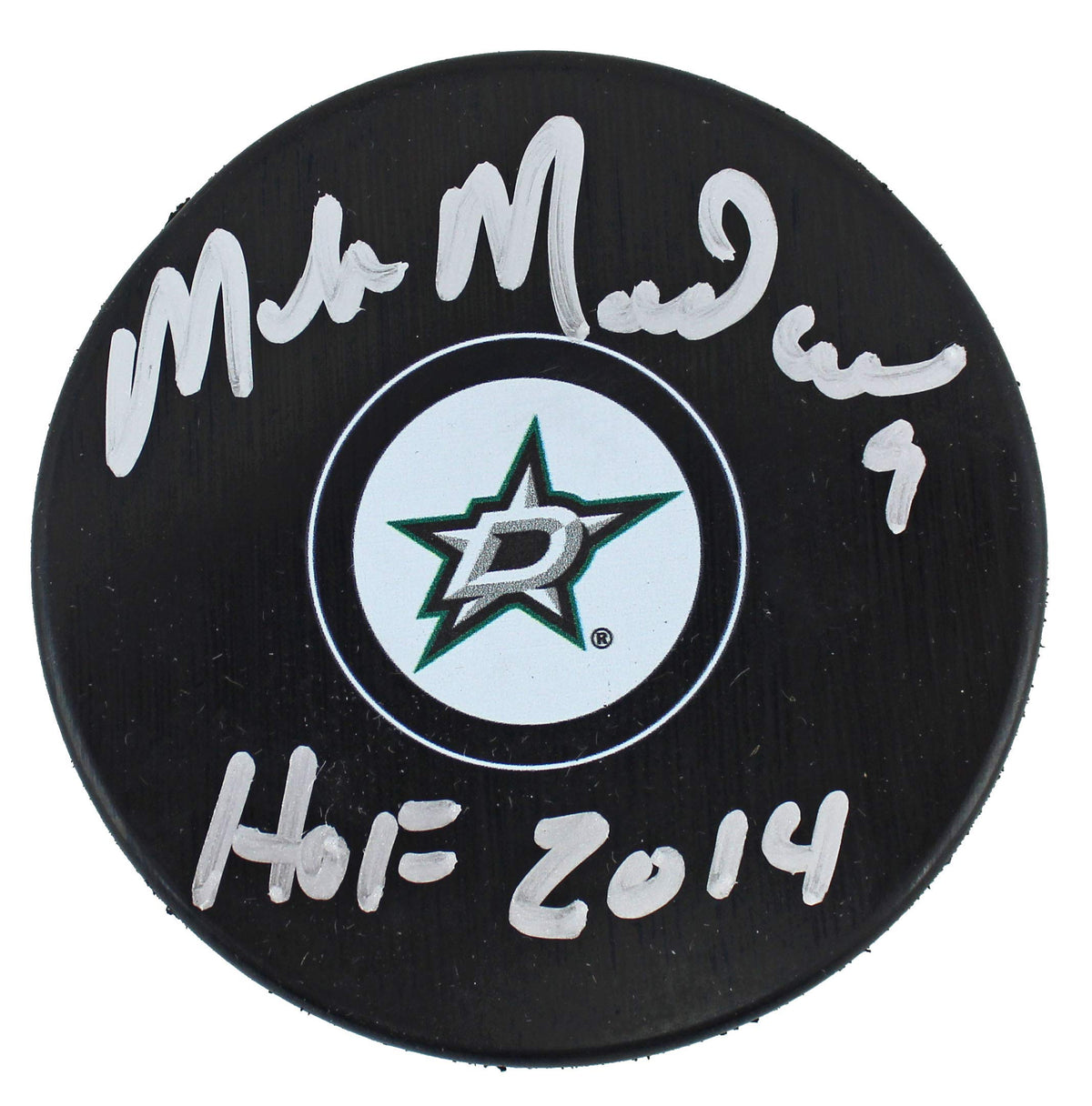 Stars Mike Modano "HOF 2014" Signed Dallas Stars Logo Hockey Puck BAS Witnessed