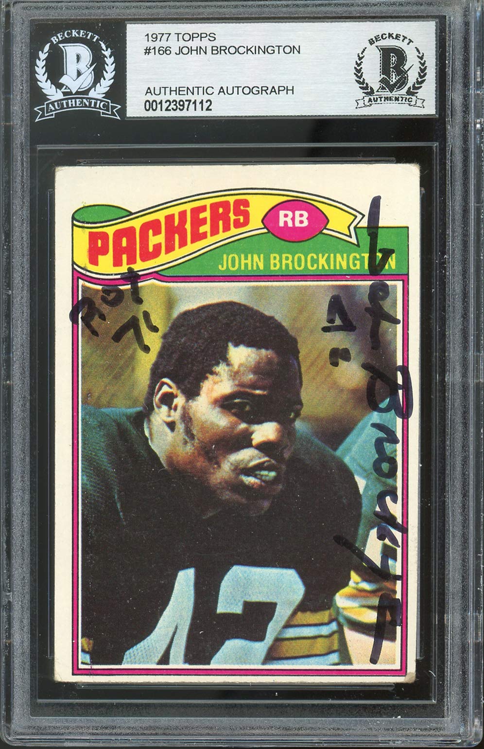 Packers John Brockington "ROY 71" Signed 1977 Topps #166 Card BAS Slabbed