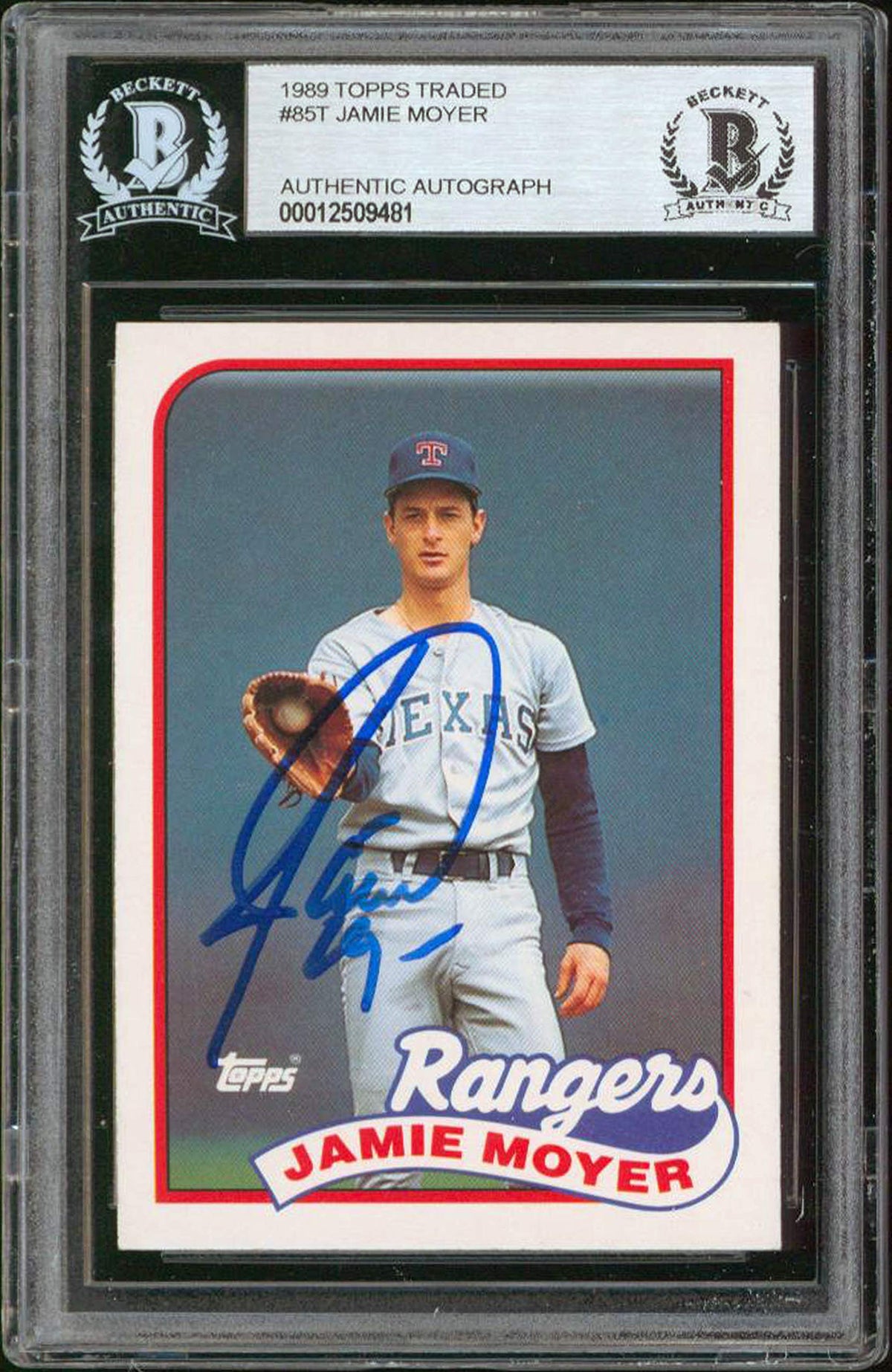 Rangers Jamie Moyer Authentic Signed 1989 Topps Traded #85T Card BAS Slabbed