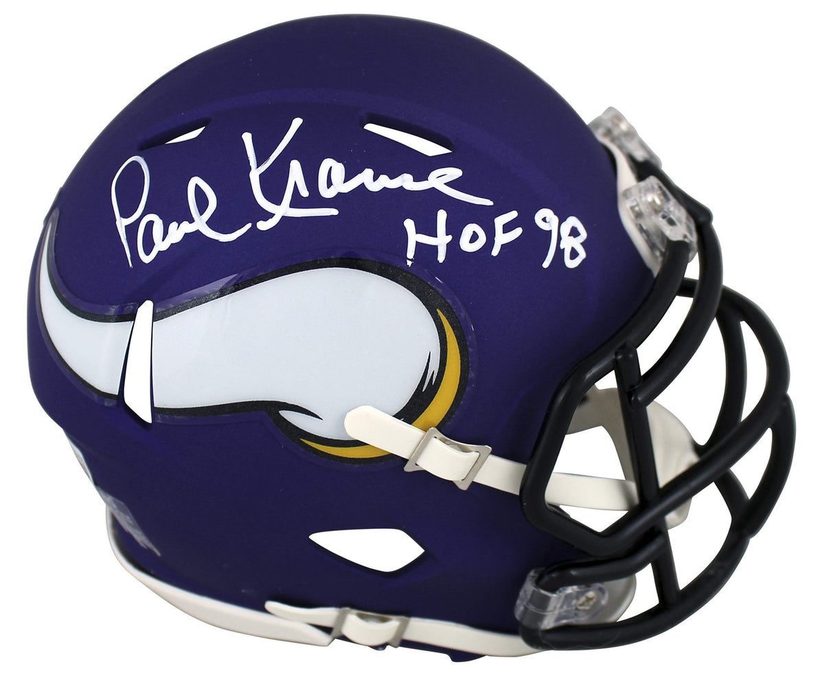 Vikings Paul Krause "HOF 98" Authentic Signed Purple Speed Mini Helmet BAS Wit