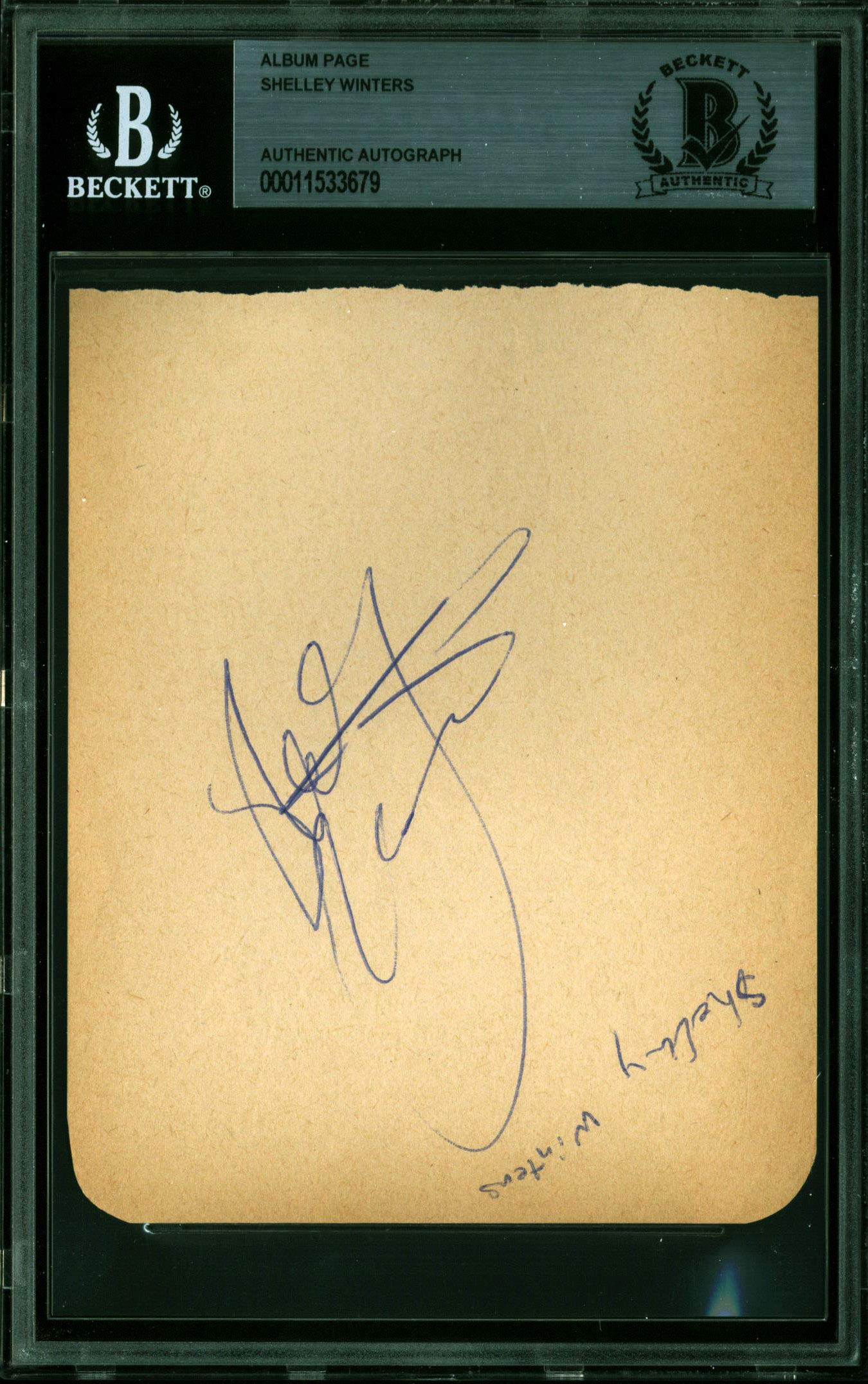 Shelley Winters The Diary Of Anne Frank Authentic Signed 4x5 Album Page BAS Slab