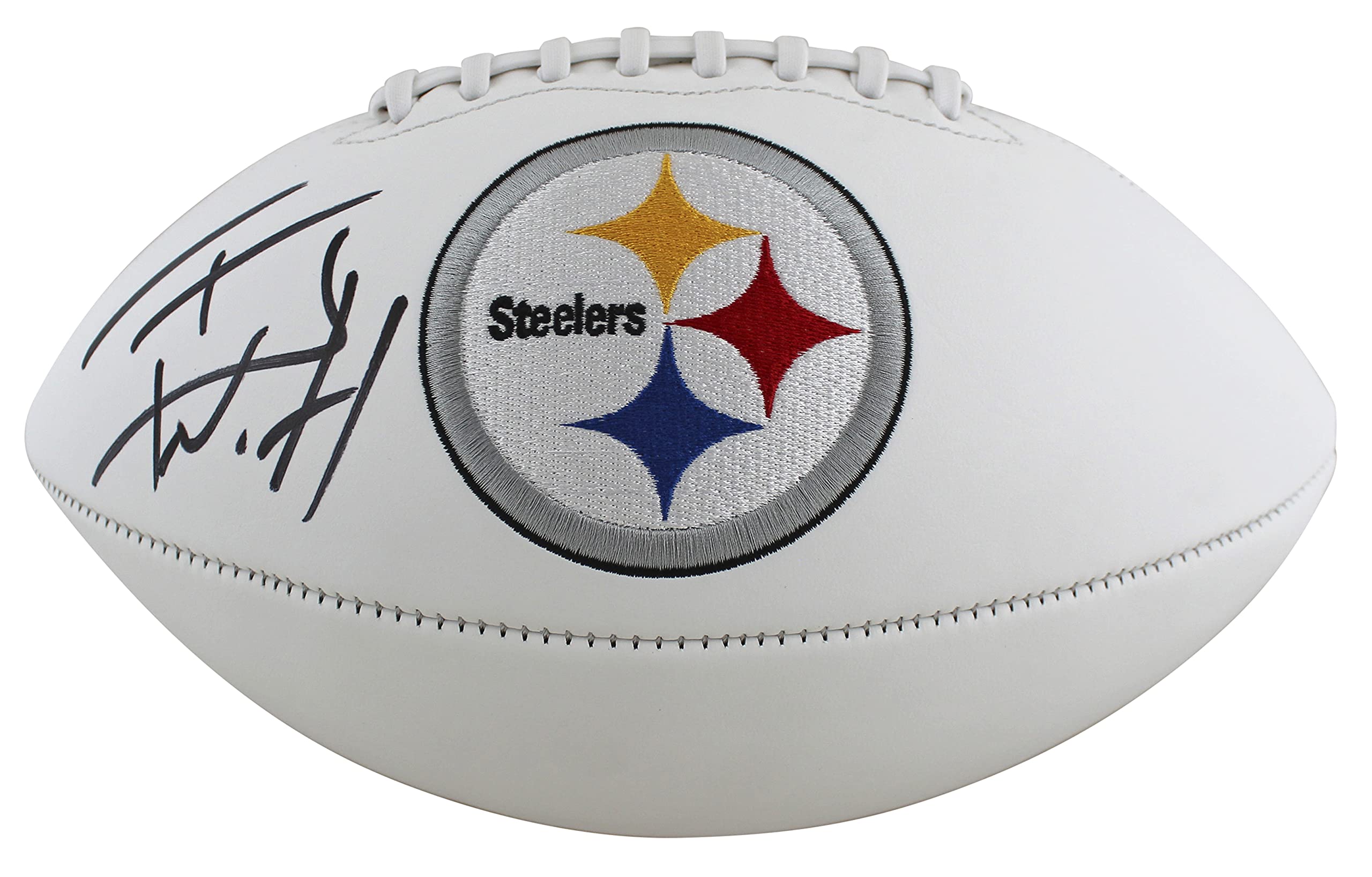 Steelers T.J. Watt Authentic Signed White Panel Logo Football BAS Witnessed