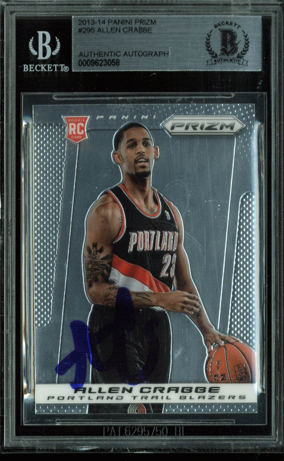Grizzlies Allen Crabbe Signed Card 2013 Panini Prizm RC #295 BAS Slabbed