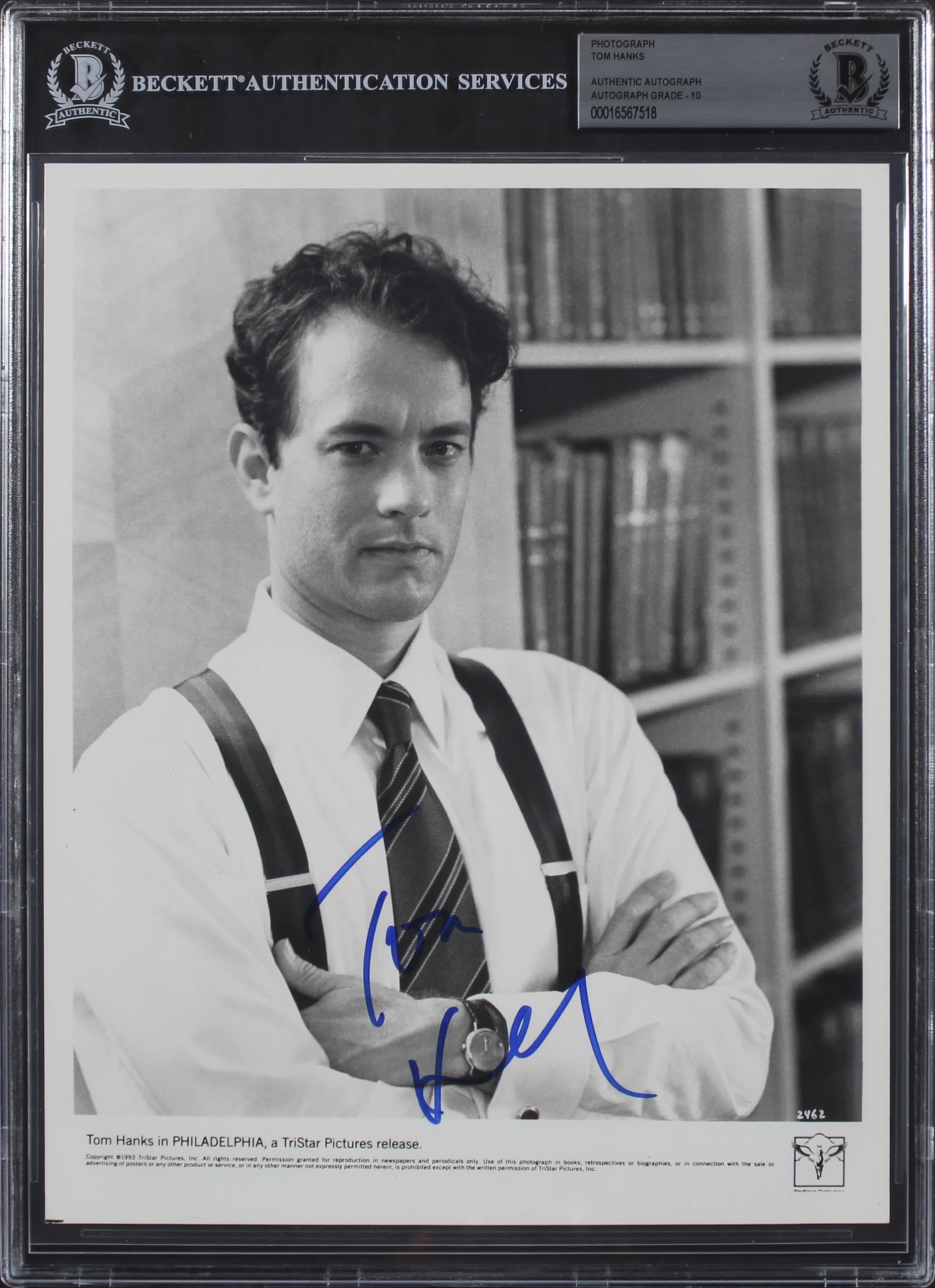Tom Hanks Philadelphia Authentic Signed 8x10 Photo Auto Graded 10! BAS Slabbed