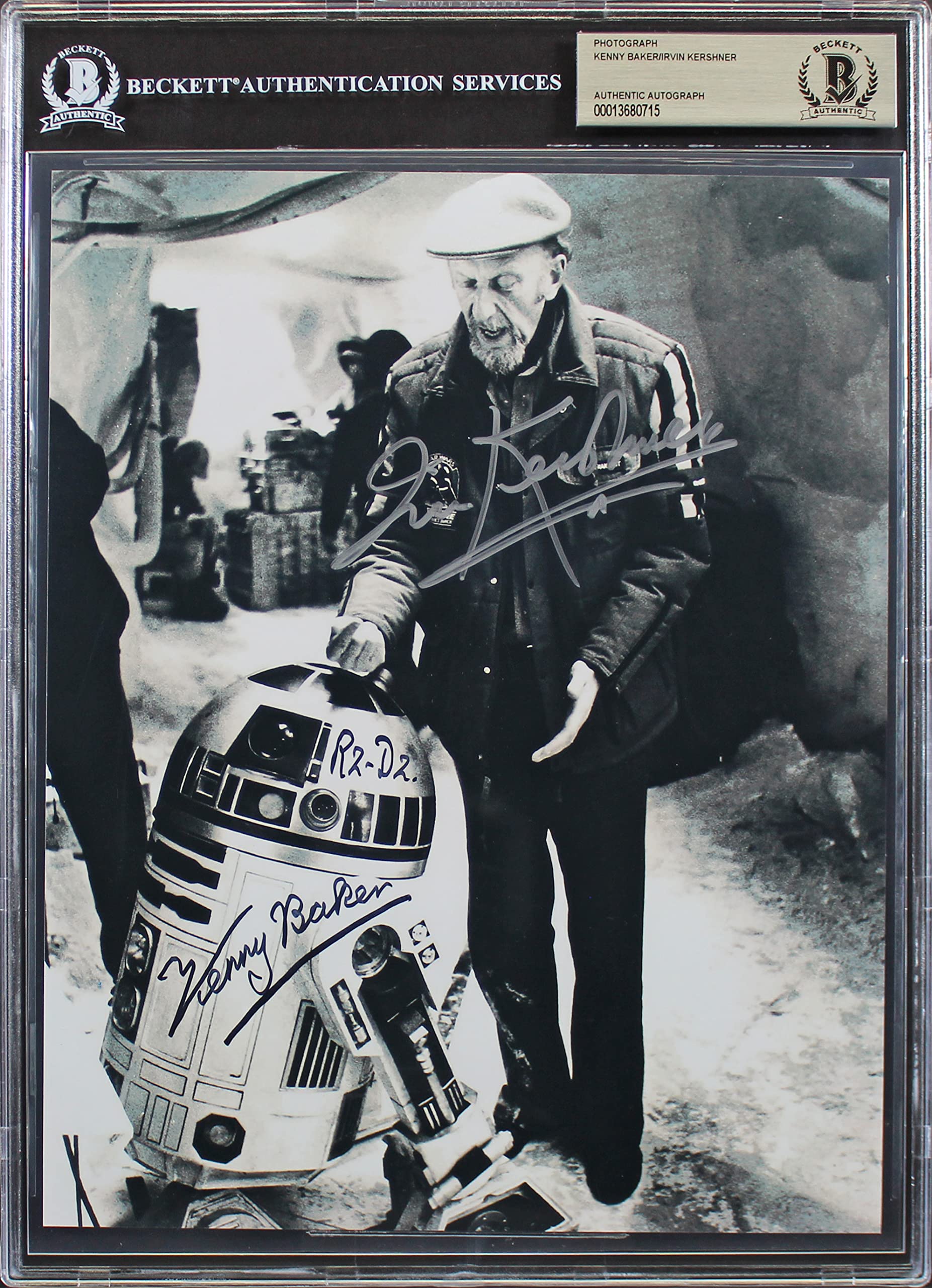 Kenny Baker & Irvin Kershner Star Wars Authentic Signed 8x10 B&W Photo BAS Slab