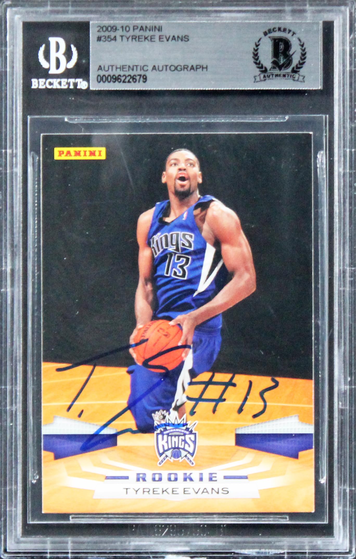 Kings Tyreke Evans Authentic Signed Card 2009 Panini RC #354 BAS Slabbed