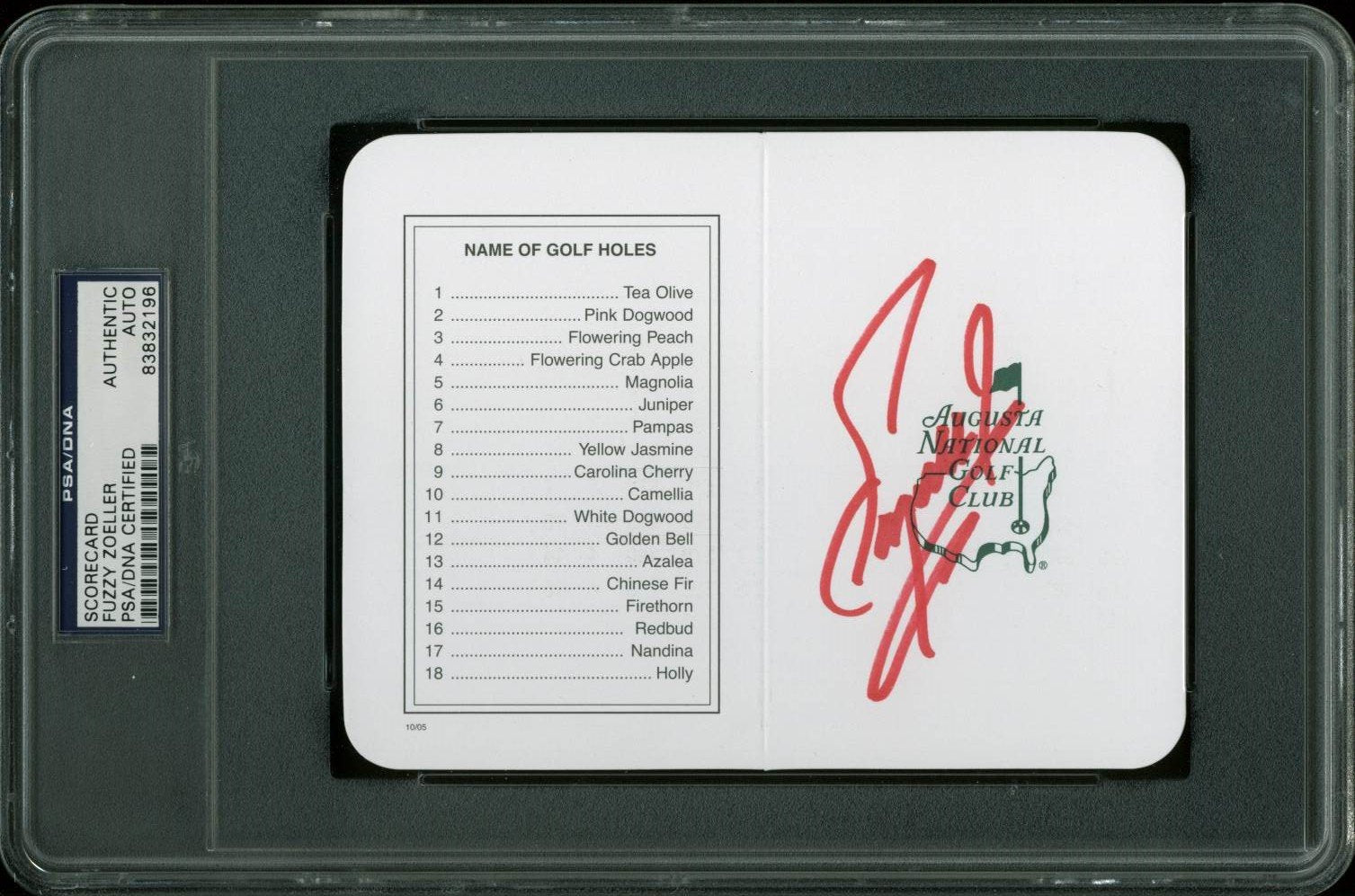 Fuzzy Zoeller Authentic Signed Masters Golf Scorecard PSA/DNA Slabbed