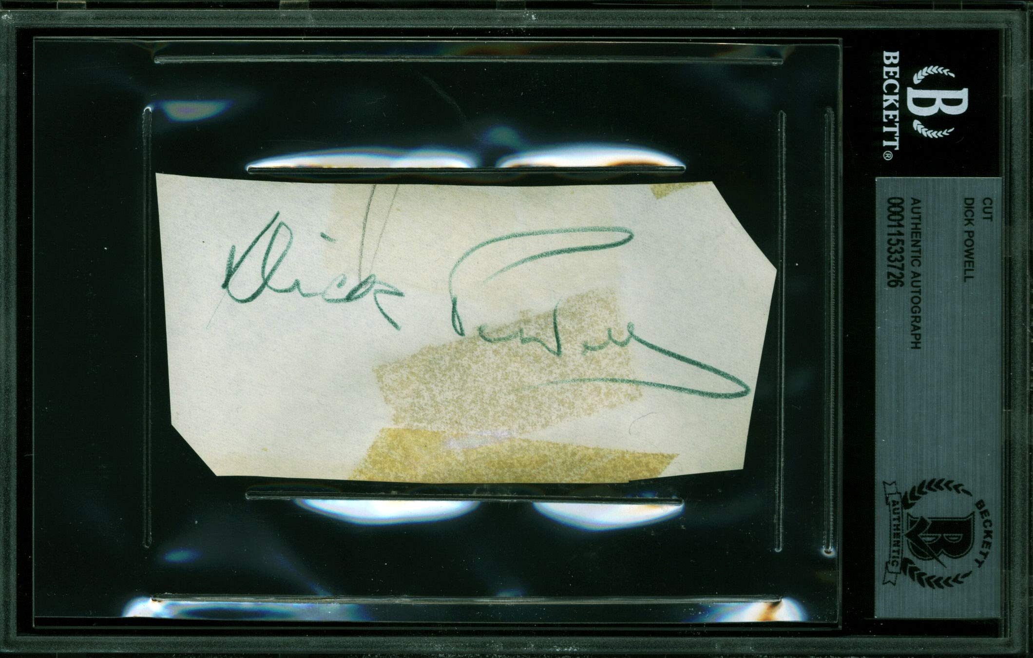 Dick Powell Murder, My Sweet Authentic Signed 2x4.25 Cut Signature BAS Slabbed