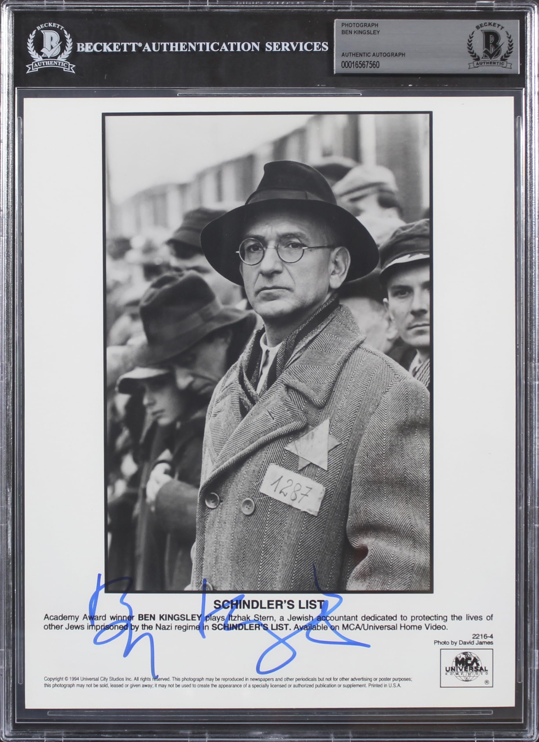 Ben Kingsley Schindler's List Authentic Signed 8x10 Photo BAS Slabbed