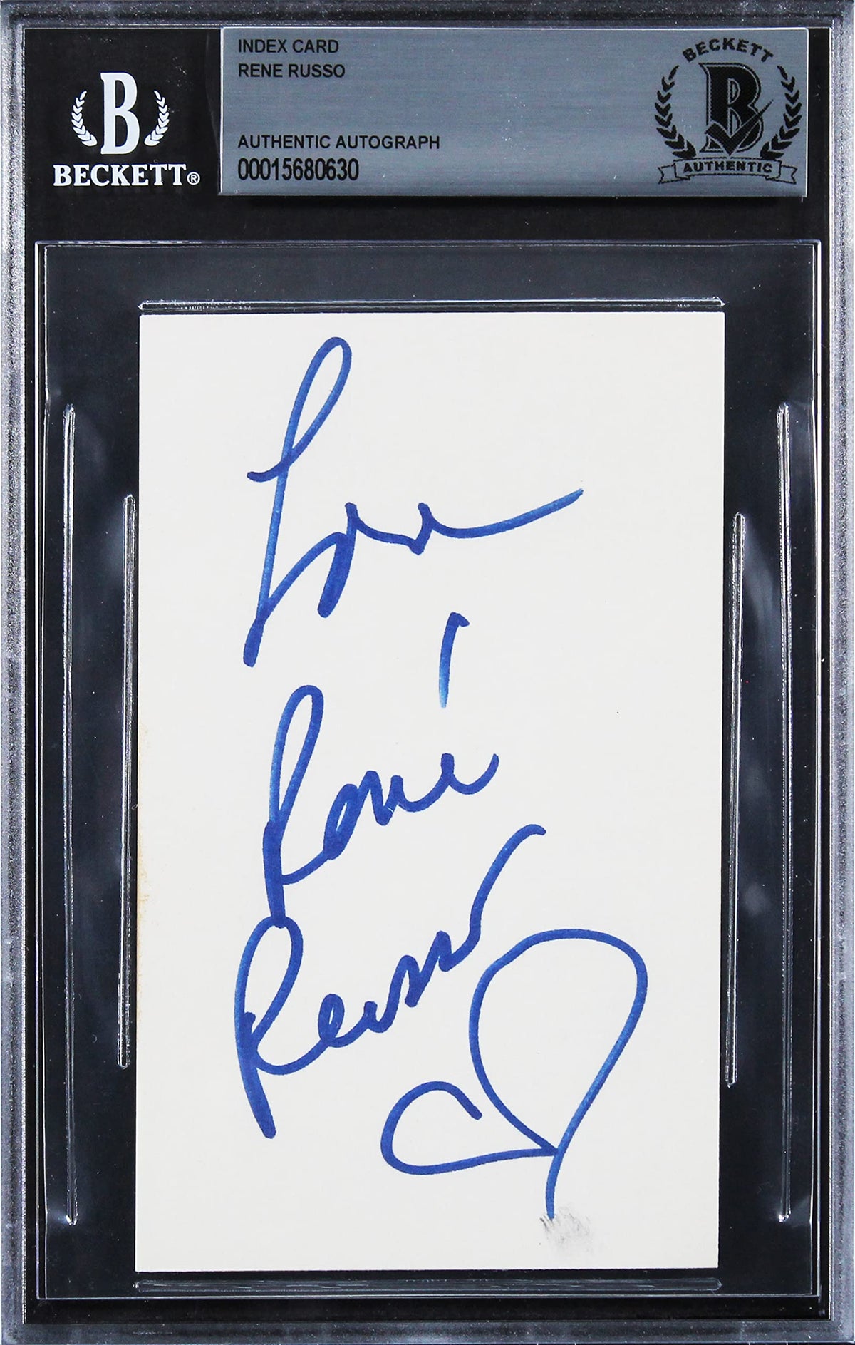 Rene Russo The Thomas Crown Affair "Love" Signed 3x5 Index Card BAS Slabbed