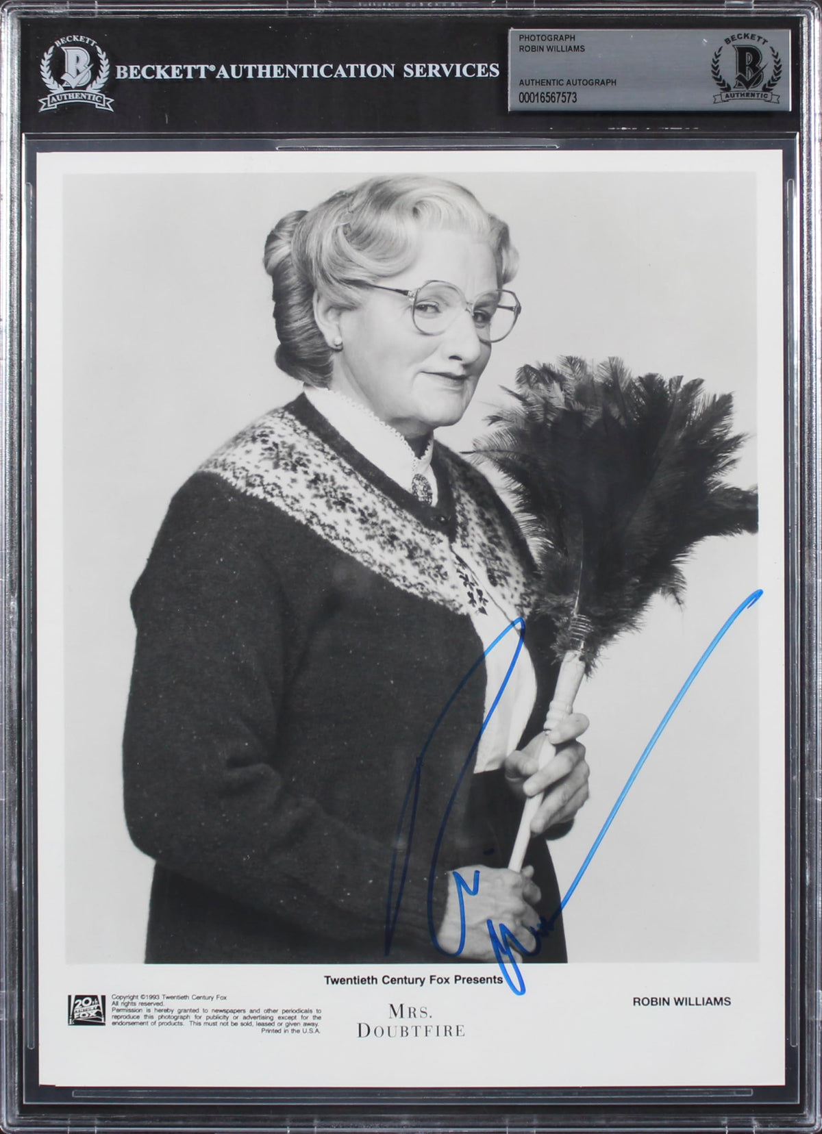 Robin Williams Mrs. Doubtfire Authentic Signed 8x10 Photo BAS Slabbed