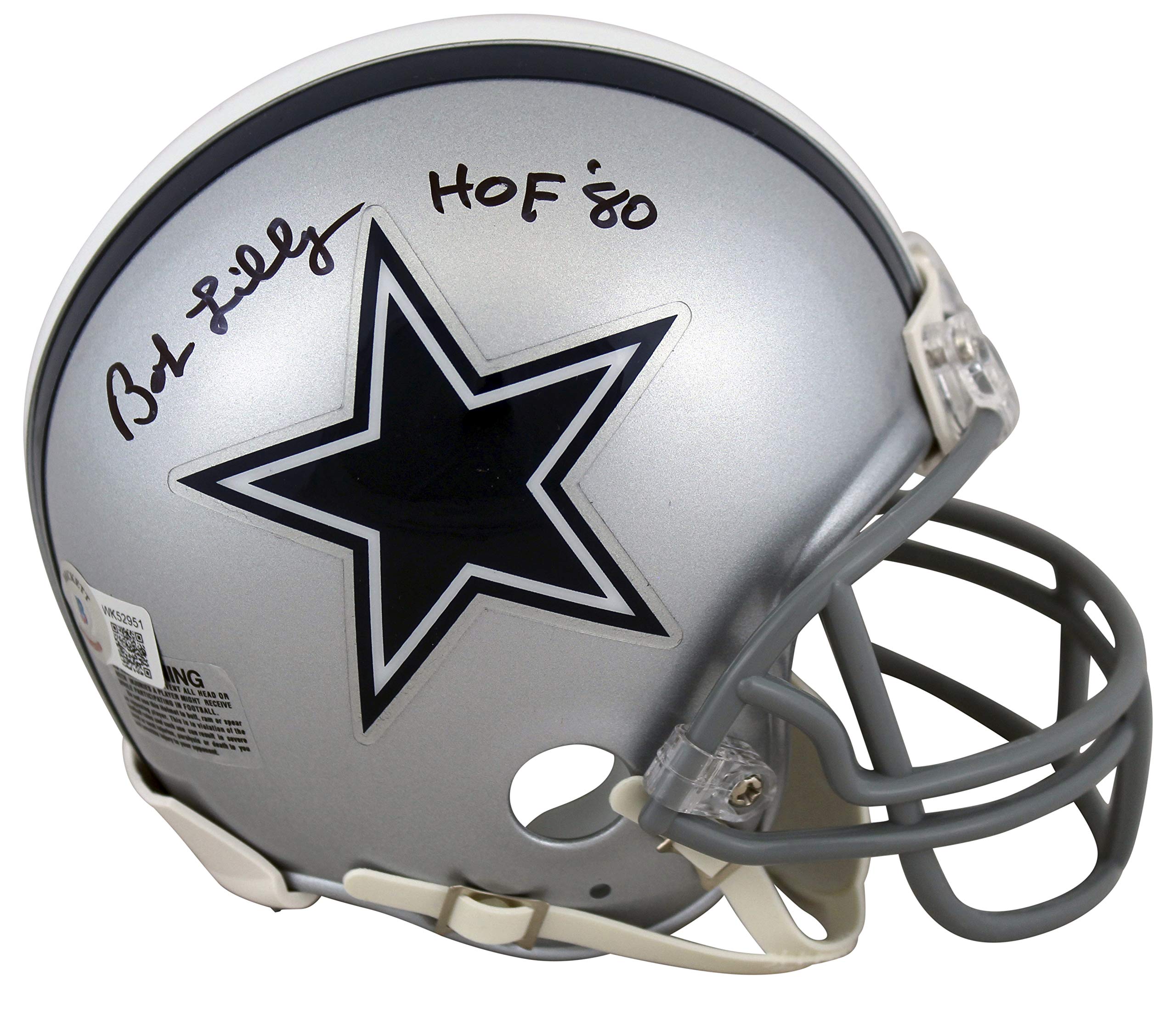Cowboys Bob Lilly "HOF 80" Authentic Signed Silver Rep Mini Helmet BAS Witnessed