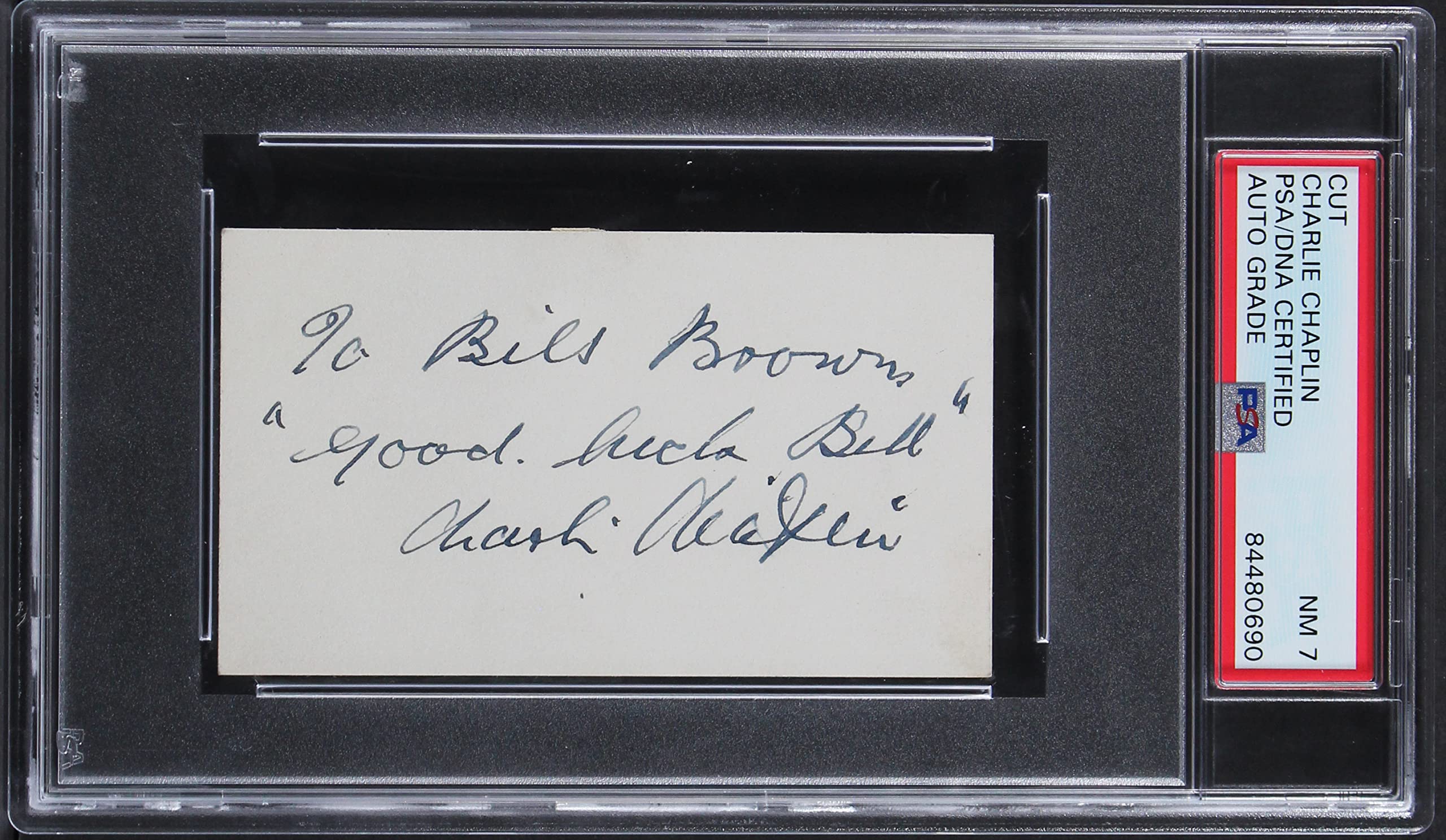 Charlie Chaplin Authentic Signed 2.25x3.85 Cut Signature Auto NM 7! PSA Slabbed