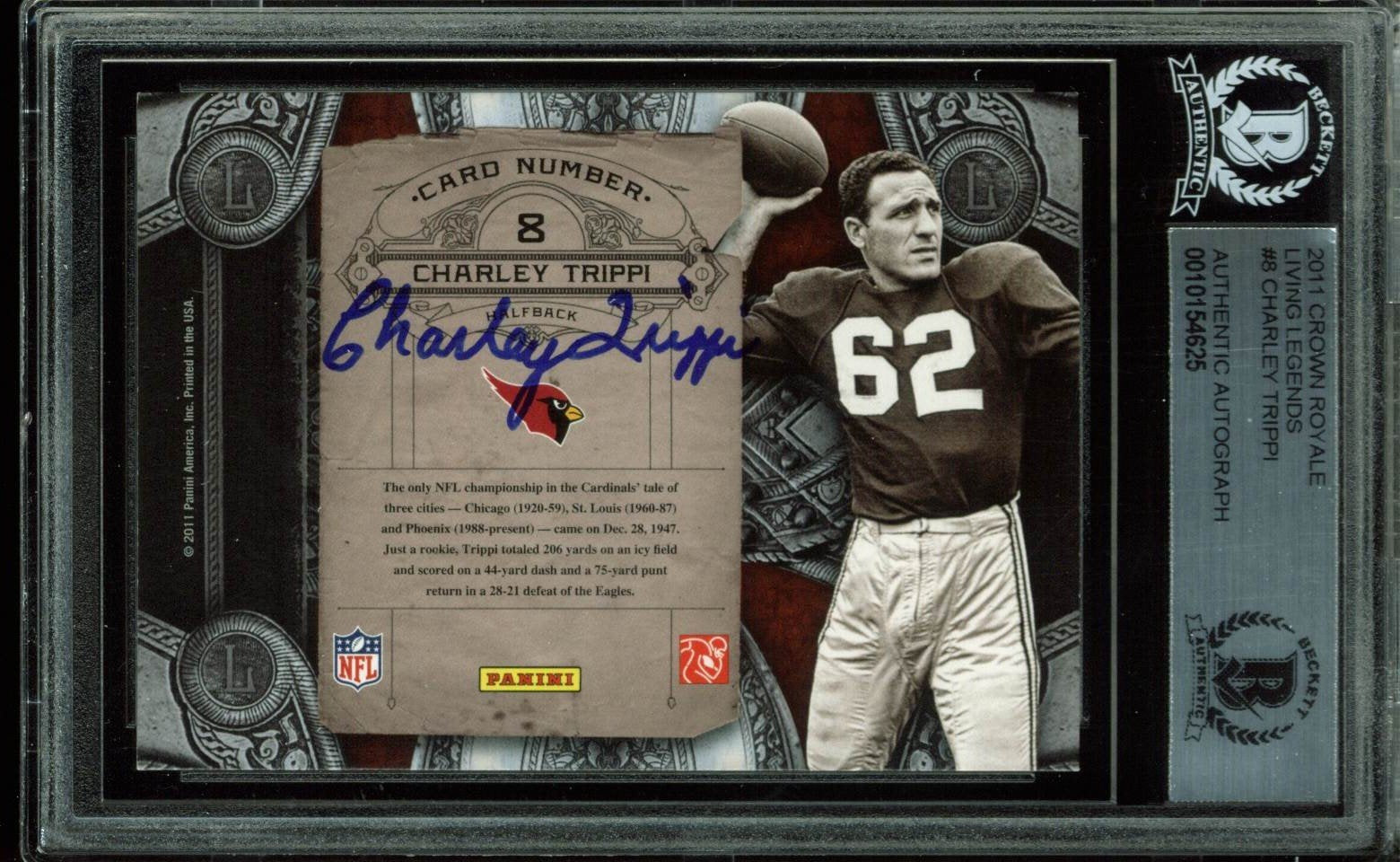 Charley Trippi Signed Card 2011 Crown Royale Living Legends #8 BAS Slabbed