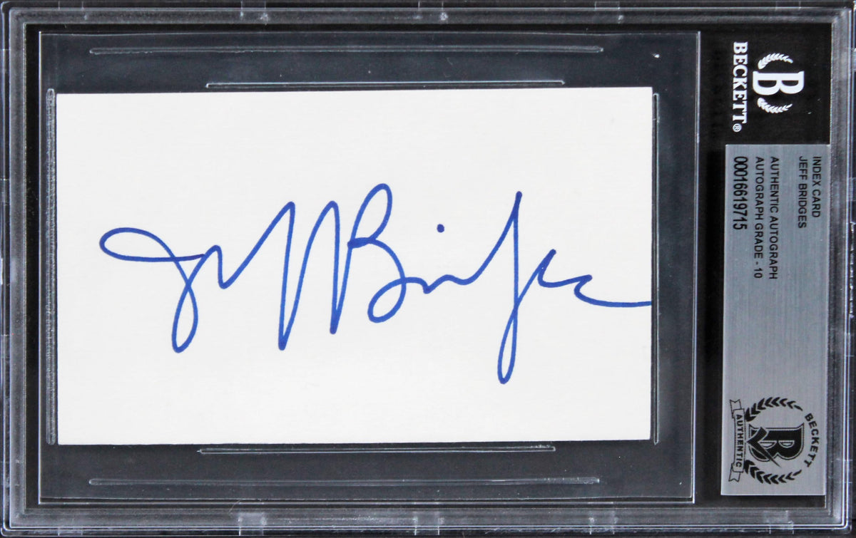 Jeff Bridges The Big Lebowski Signed 3x5 Index Card Auto Graded 10 BAS Slabbed 1