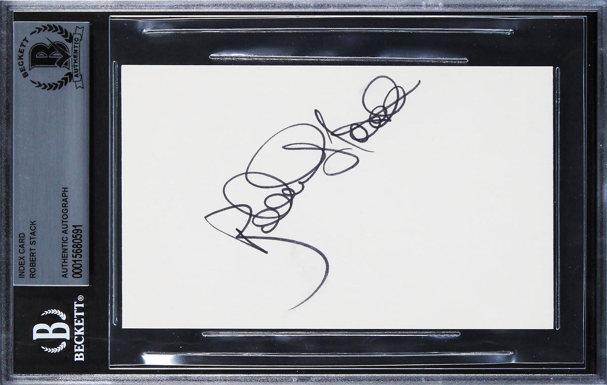 Robert Stack The Untouchables Authentic Signed 3x5 Index Card BAS Slabbed