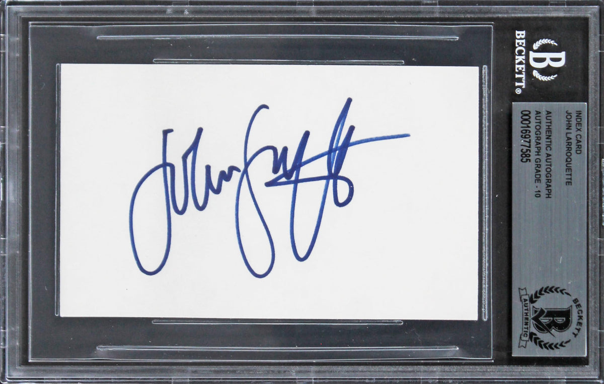 John Larroquette Night Court Signed 3x5 Index Card Auto Graded 10! BAS Slabbed