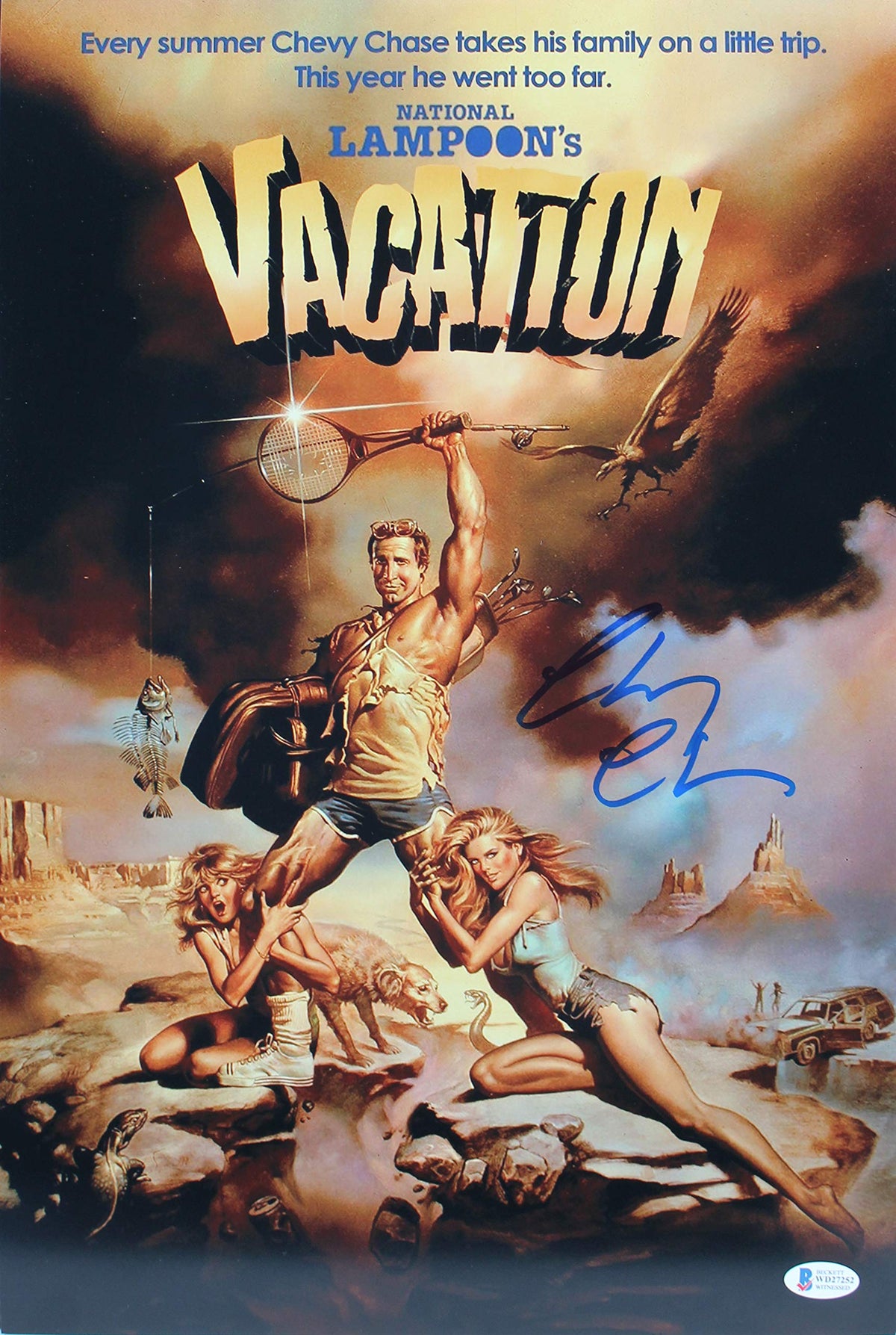 Chevy Chase Vacation Signed 12x18 Mini Movie Poster w/ Blue Sig BAS Witnessed