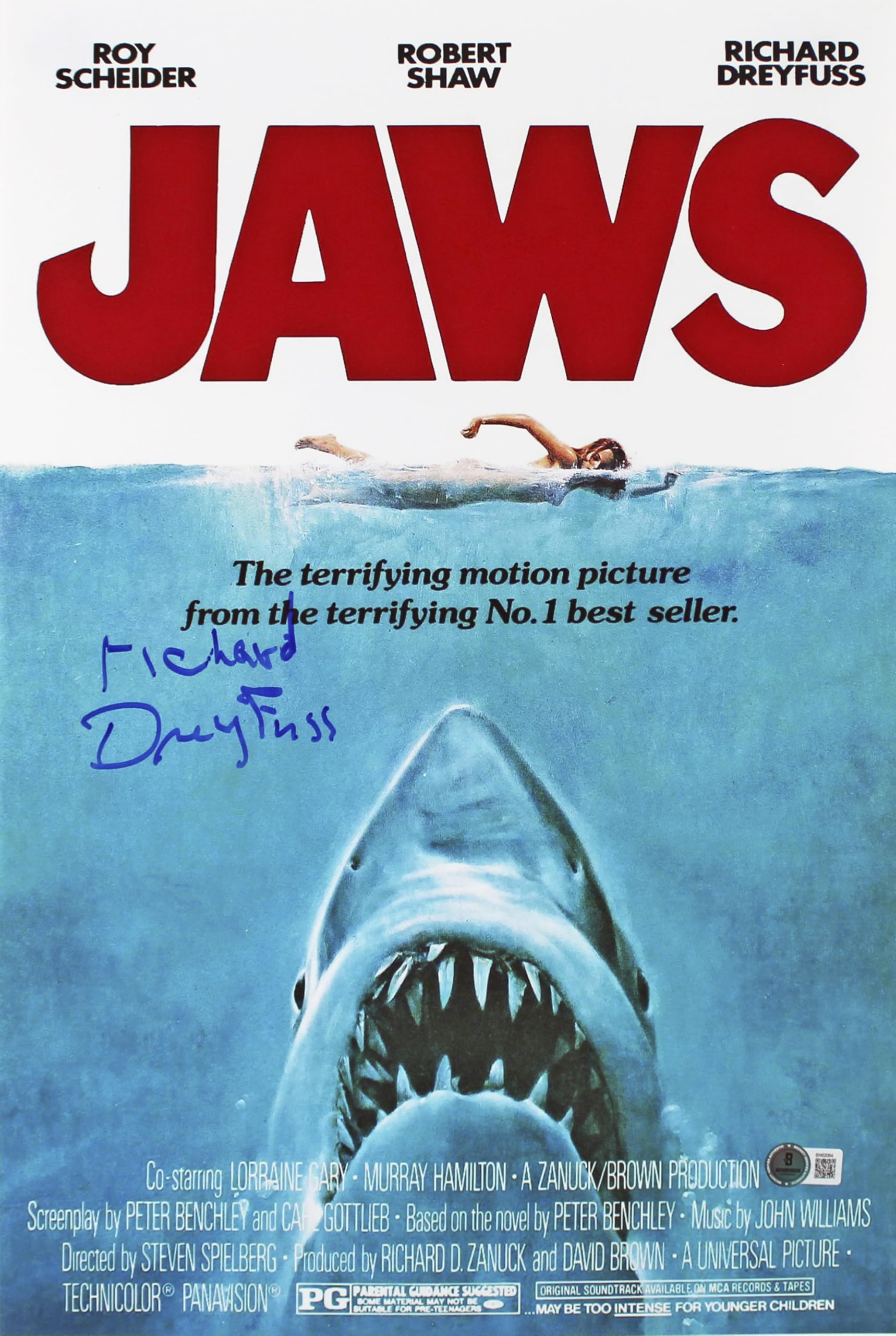 Richard Dreyfuss Jaws Signed 12x18 Mini Movie Poster Photo BAS #BN62064
