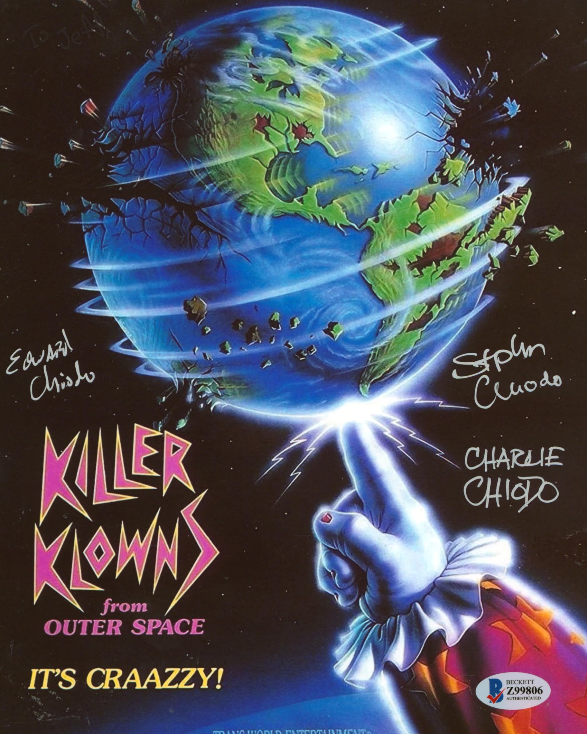 (3) Chiodo Brothers Killer Klowns From Outer Space Signed 8x10 Photo BAS #Z99806