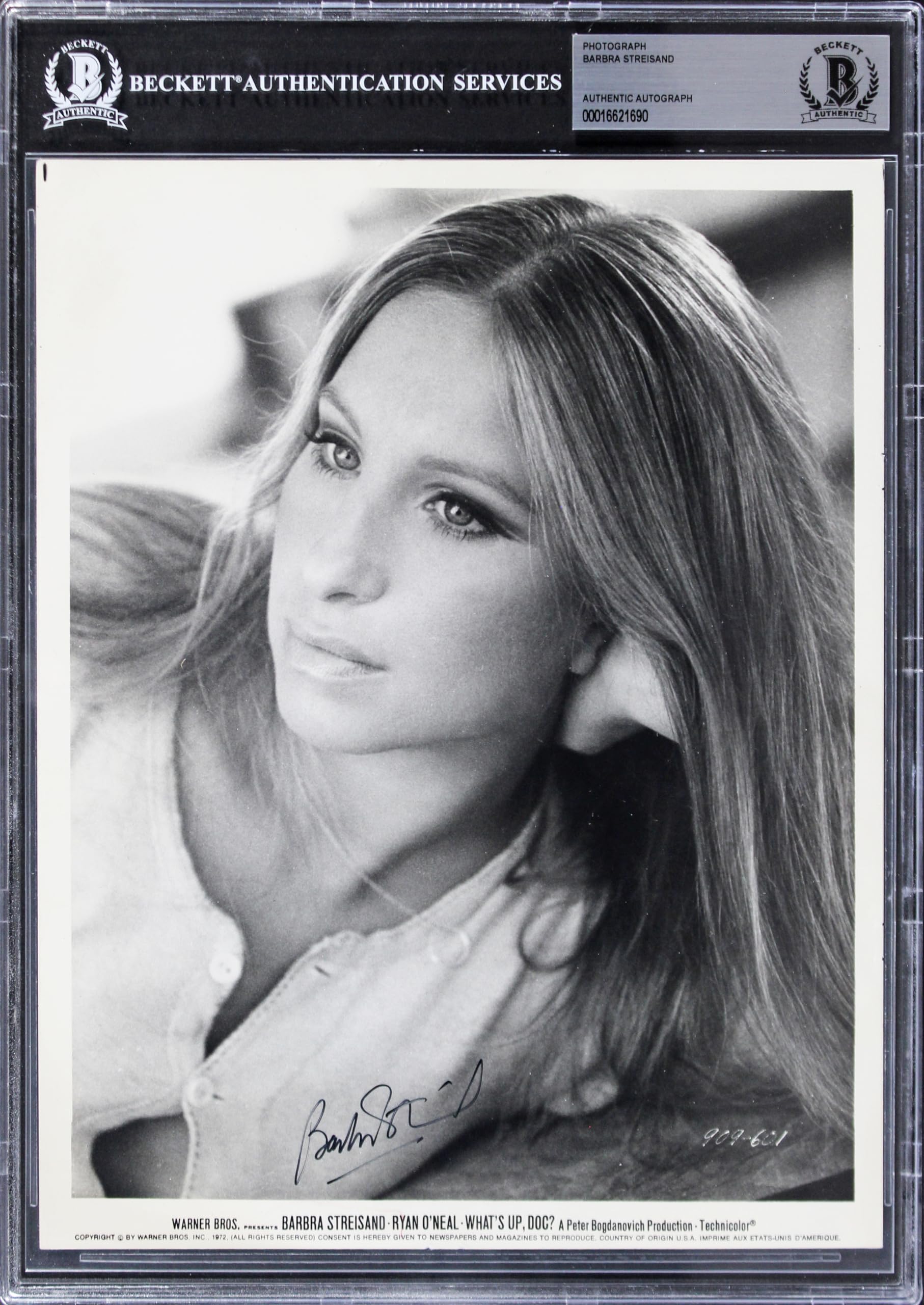 Barbra Streisand What's Up, Doc? Authentic Signed 8x10 Promp Photo BAS Slabbed