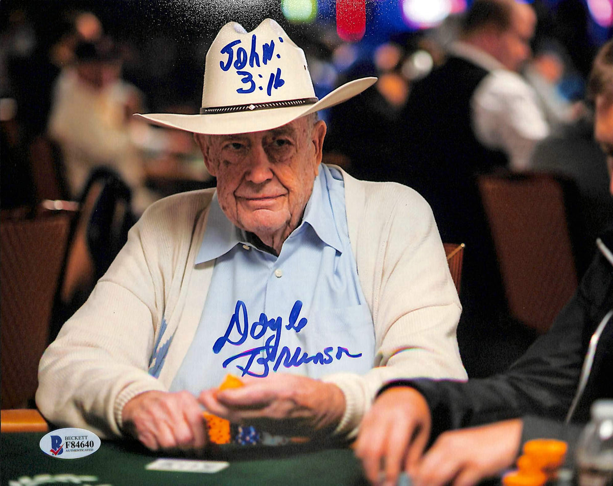 Doyle Brunson World Series of Poker "John 3:16" Signed 8x10 Photo BAS #F84640