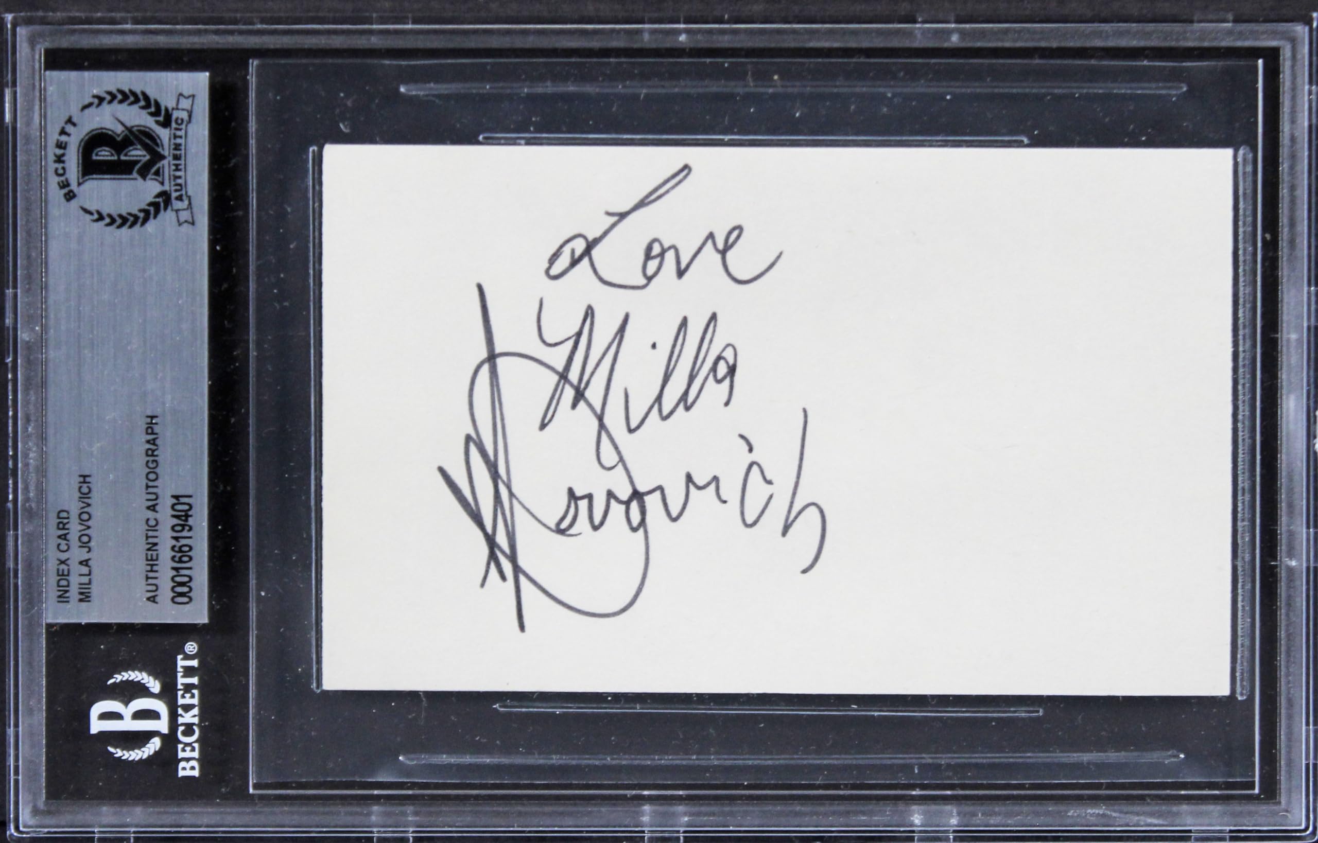 Milla Jovovich Resident Evil "Love" Authentic Signed 3x5 Index Card BAS Slabbed