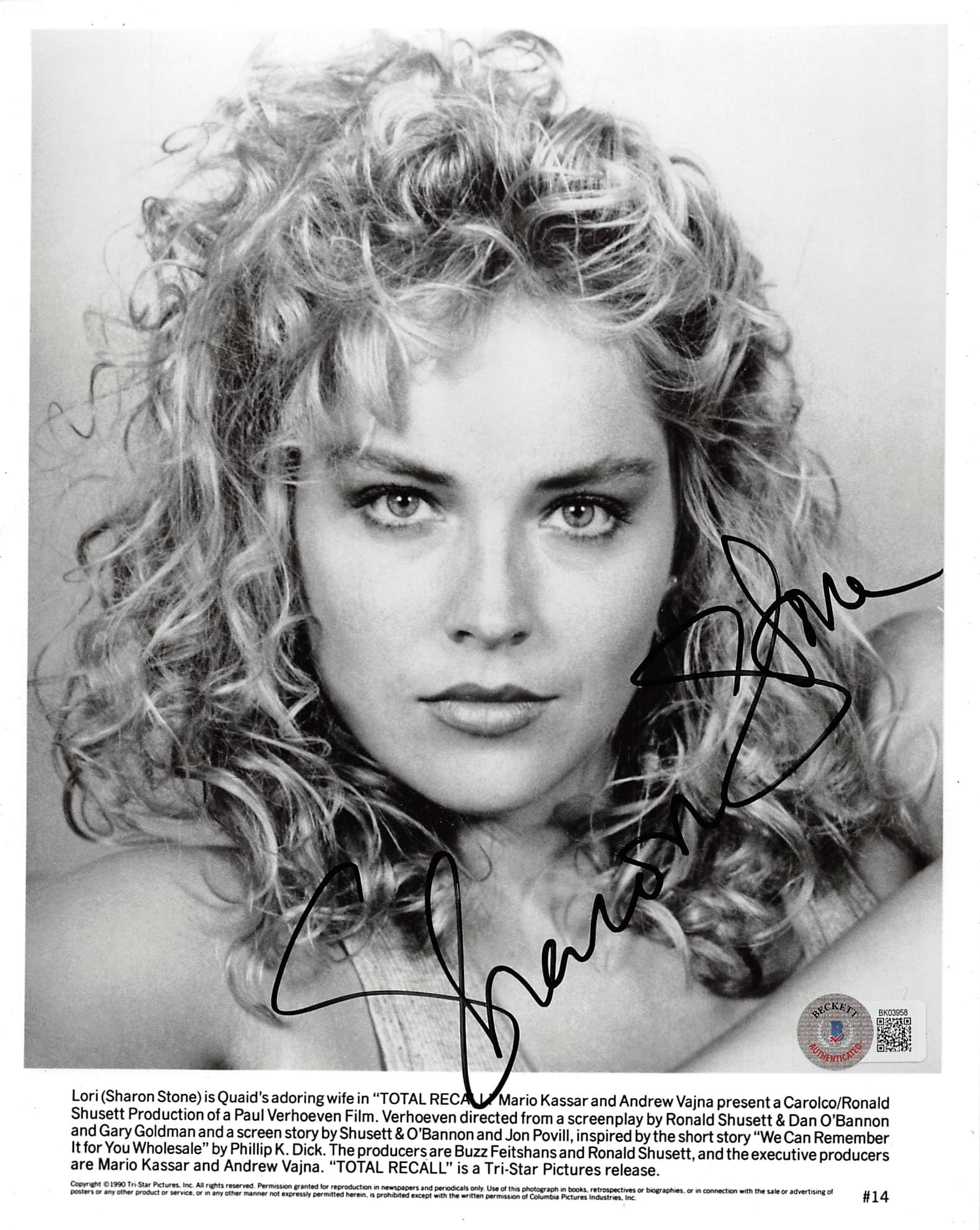 Sharon Stone Total Recall Authentic Signed 8x10 Photo Autographed BAS #BK03958