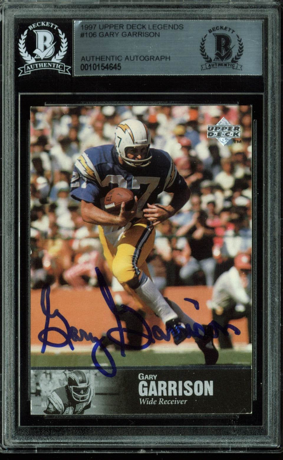 Chargers Gary Garrison Authentic Signed Card 1997 Upper Deck Legends BAS Slabbed