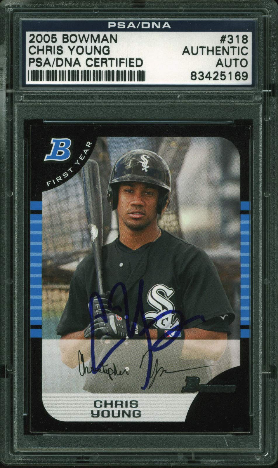 D-Backs Chris Young Authentic Signed 2005 Bowman #318 Rookie Card PSA Slabbed
