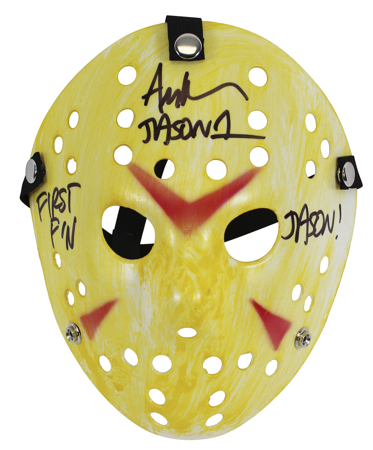 Ari Lehman "First F'n Jason" Signed Yellow Jason Mask BAS Witnessed #WC14401