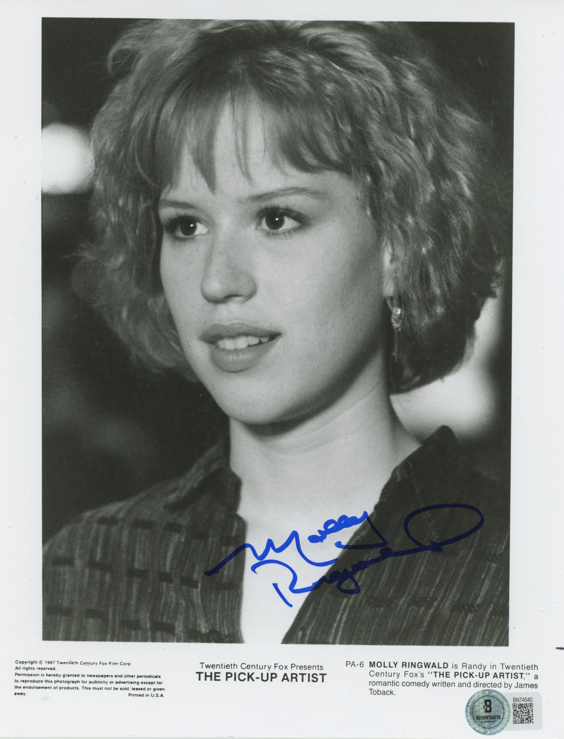 Molly Ringwald The Pick-up Artist Authentic Signed 8x10 Photo BAS #BN74540