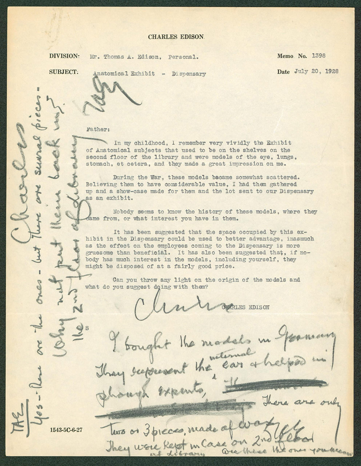Thomas Edison Authentic Signed 8.5x11 Letter w/ Handwritten Notes BAS #AB14576