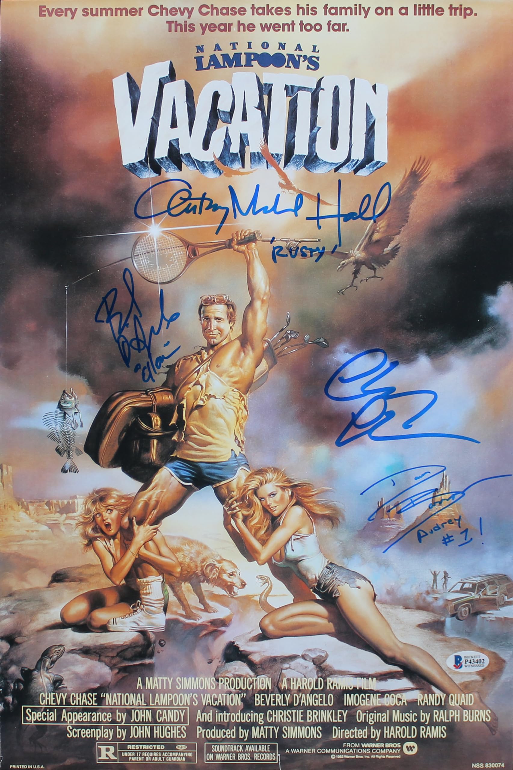 Vacation Cast (4) Chevy Chase, D'Angelo,  Barron & Hall Signed 12x18 Photo BAS W