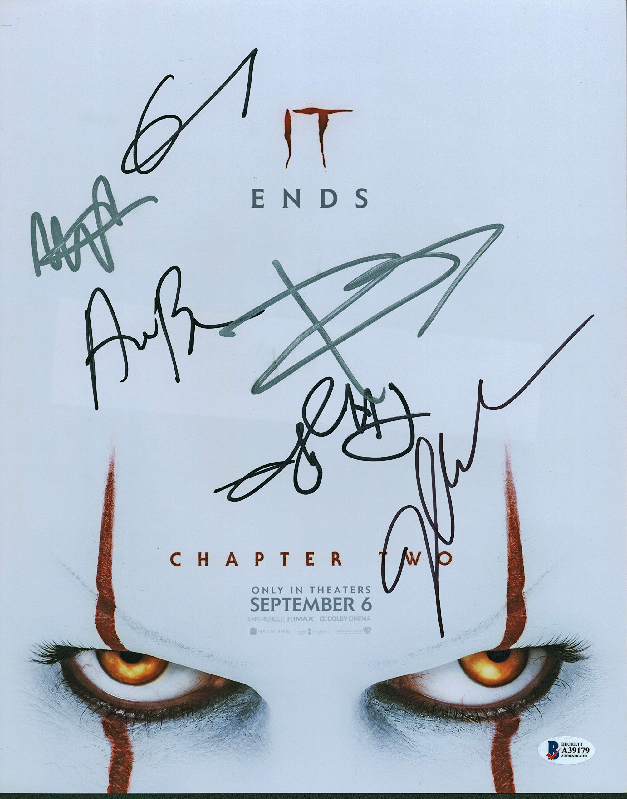 IT Chapter Two (6) Skarsgard, Bean, Chastain +3 Signed 11x14 Photo BAS #A39179