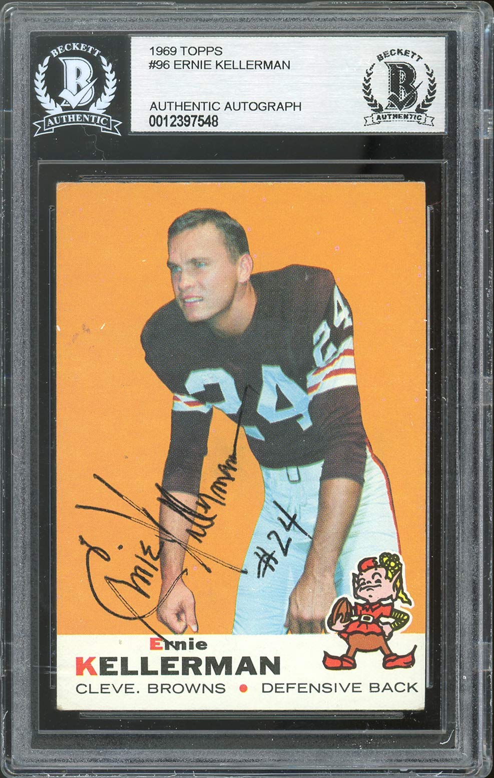 Browns Ernie Kellerman Authentic Signed 1969 Topps #96 Card BAS Slabbed