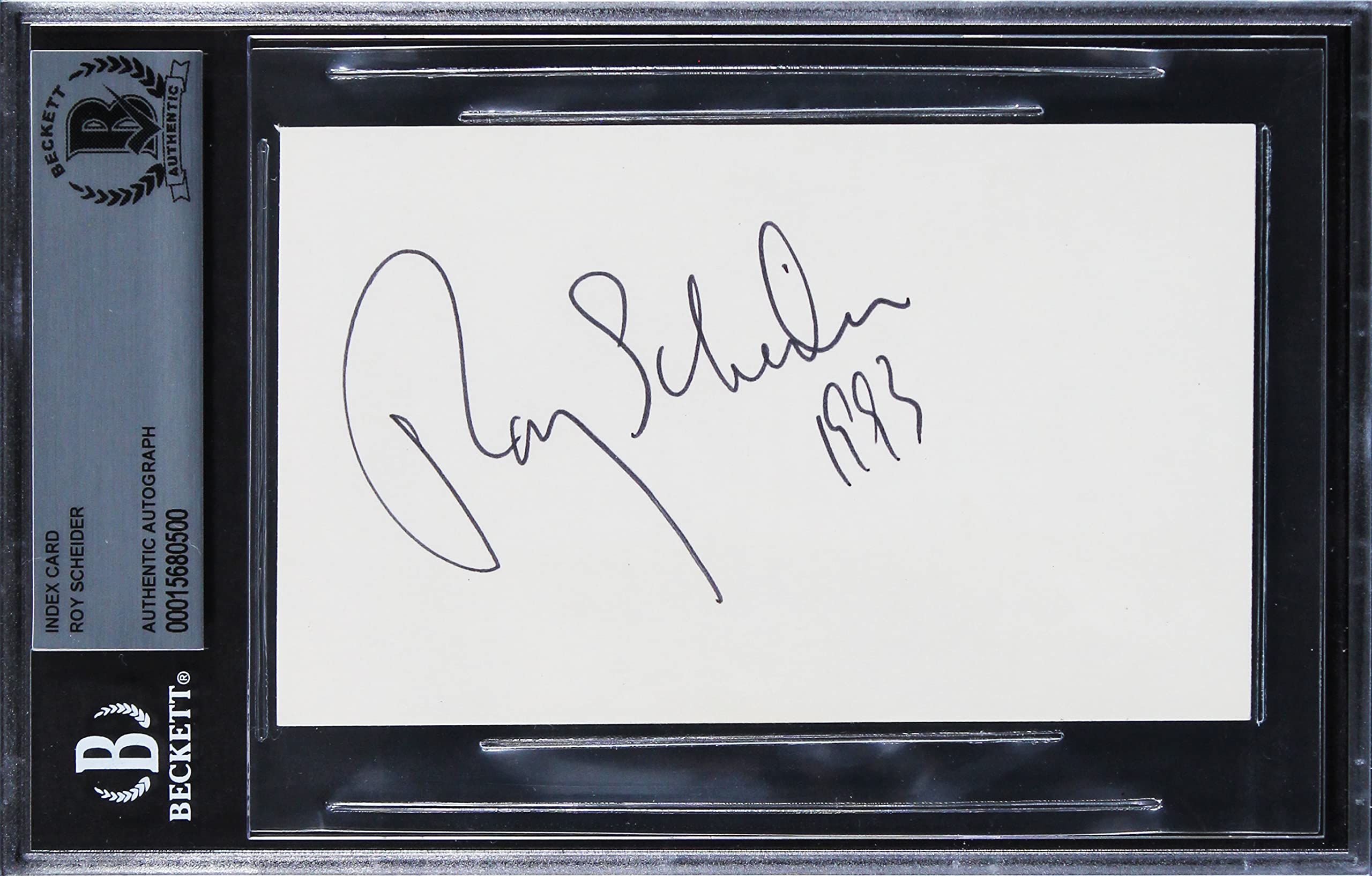 Roy Scheider Jaws "1993" Authentic Signed 3x5 Index Card BAS Slabbed