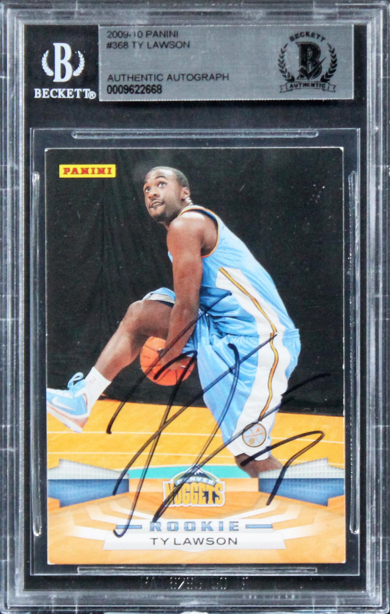 Nuggets Ty Lawson Authentic Signed Card 2009 Panini RC #368 BAS Slabbed #9622668
