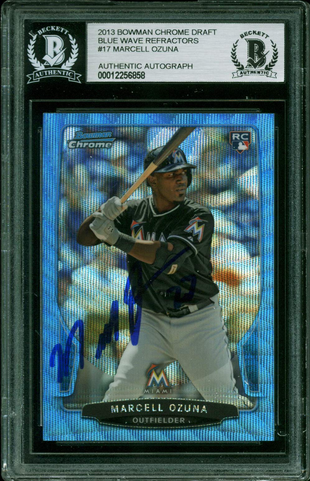 Marcell Ozuna Signed 2013 Bowman Chrome Blue Refractors #17 RC Card BAS Slabbed